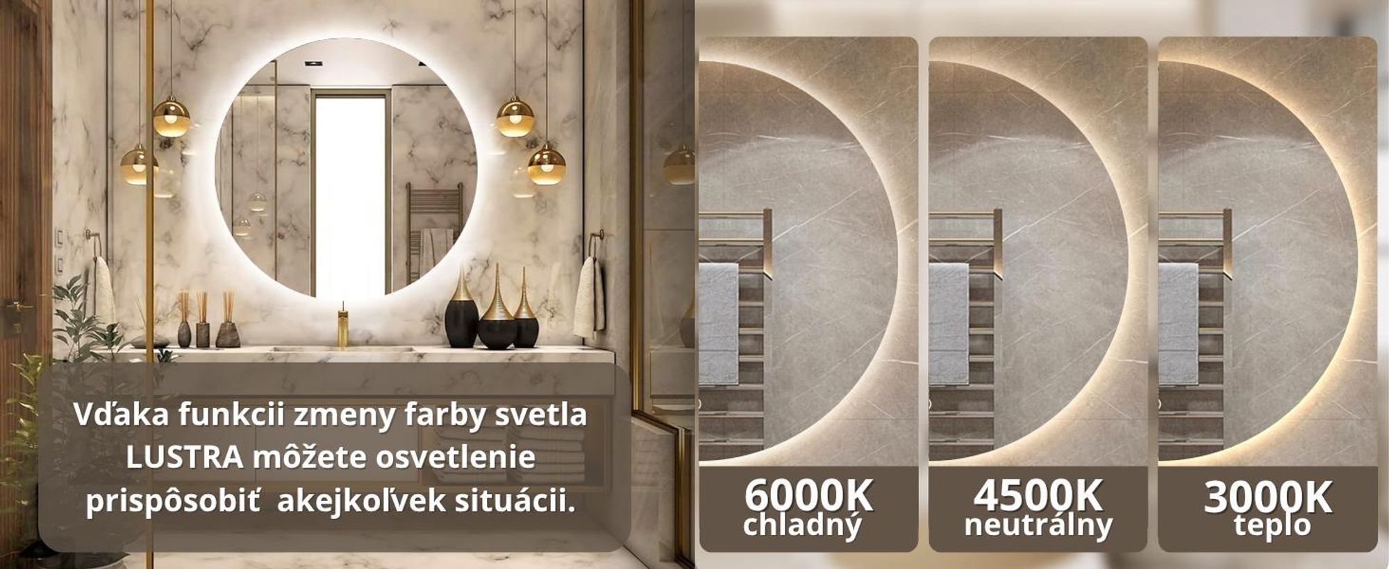Okrúhle kúpeľňové zrkadlo bez rámu s LED osvetlením - stmievateľné - nástenné zrkadlo - 80 cm - proti zahmlievaniu Stmievateľné 3v1