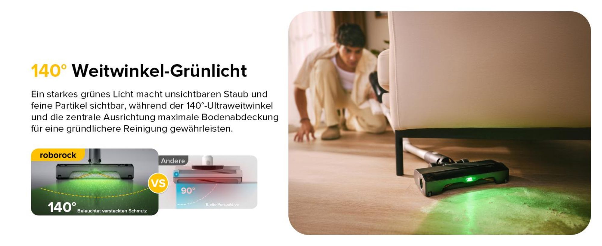 Roborock H60 Pro Handstaubsauger, Akku-Staubsauger 170AW  Saugleistung, 80 Min Laufzeit, 90° flexibles Saugrohr, LED, Anti-Tangle-Bürste für Teppiche