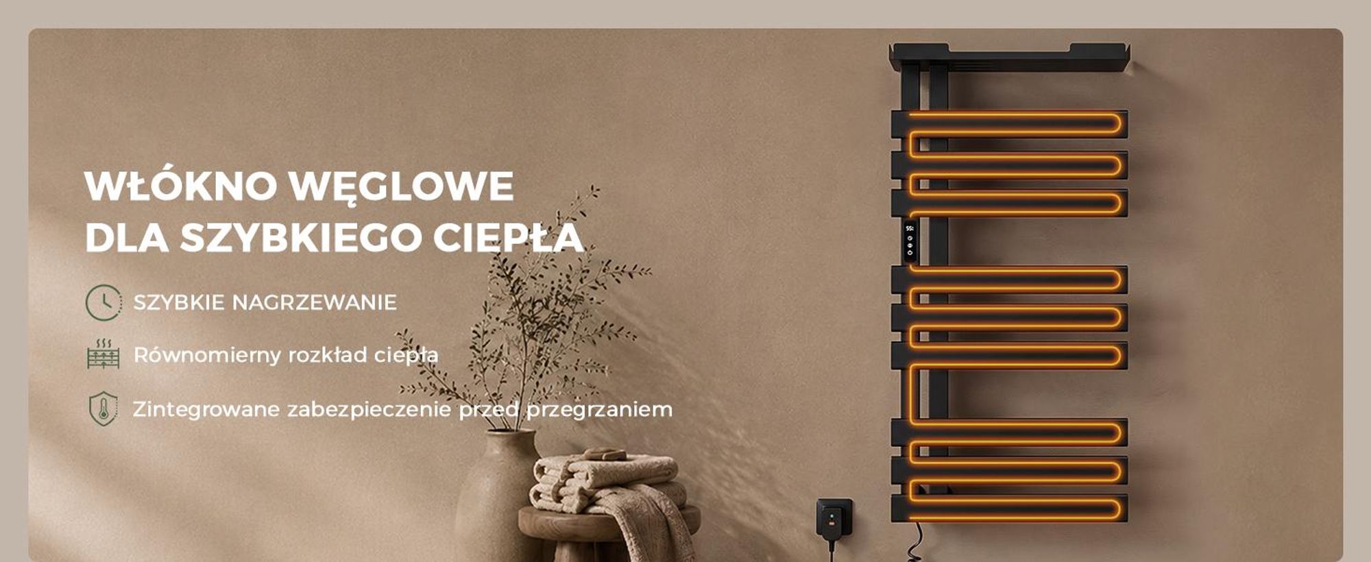 S'AFIELINA Grzejnik Łazienkowy Elektryczny 1050×500 mm 335 W Czarny, Grzejnik na Ręczniki z Półką, WiFi, Ogrzewanie Włóknem Węglowym, 6 Trybów