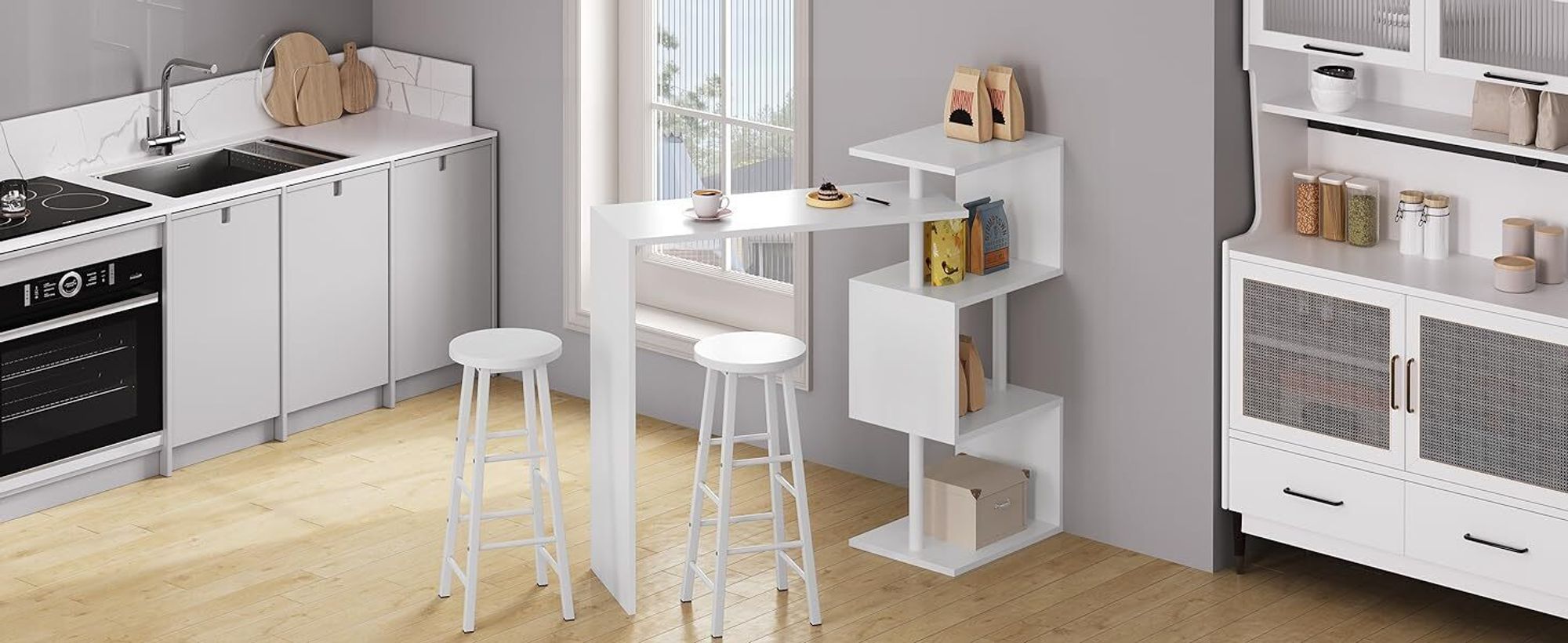 WOLTU Bartisch BT27sz Stehtisch Bistrotisch Bartheke Tresentisch, mit 3 Ablagefläche, drehbar, Metall, MDF, 134x38x112cm(BxTxH), Schwarz