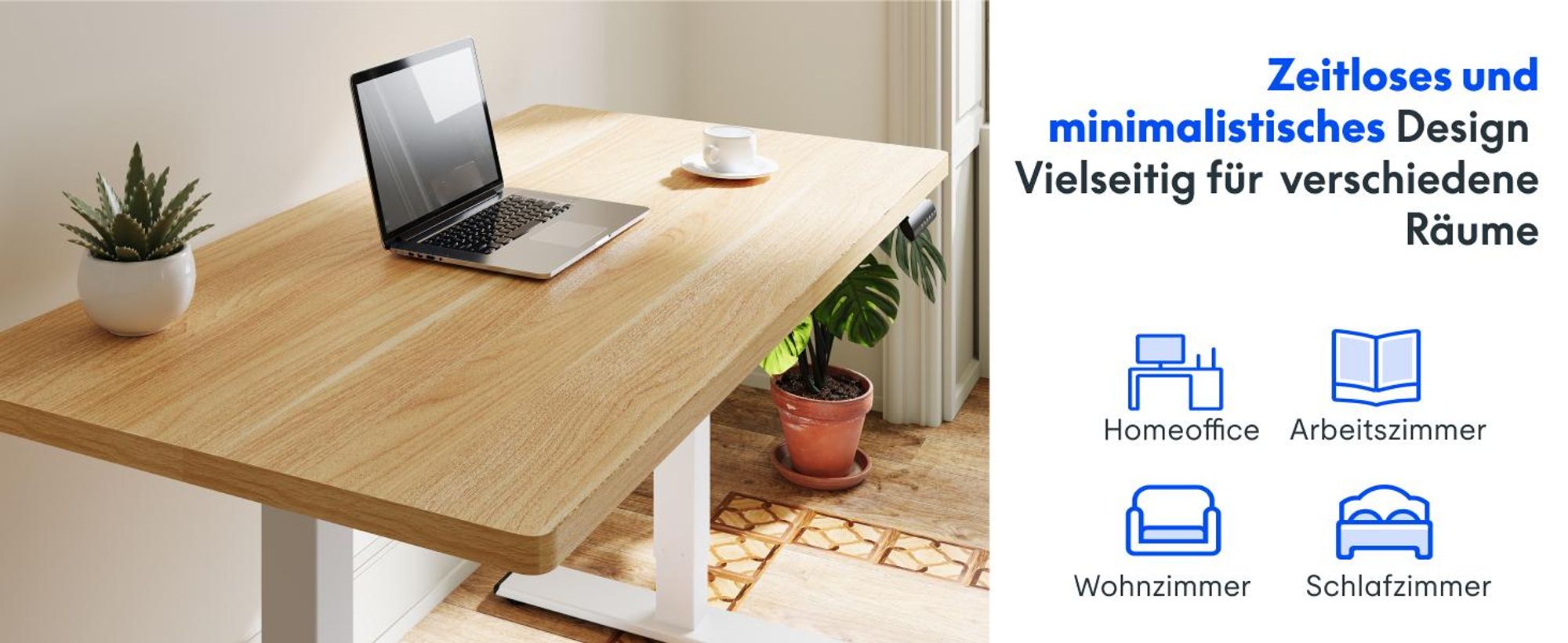 FLEXISPOT Höhenverstellbarer Schreibtisch  EU, 22mm Einteilige Tischplatte 160x80cm, Elektrisch mit 2 starken Motoren, 4 Memory-Funktion(Ahorn)