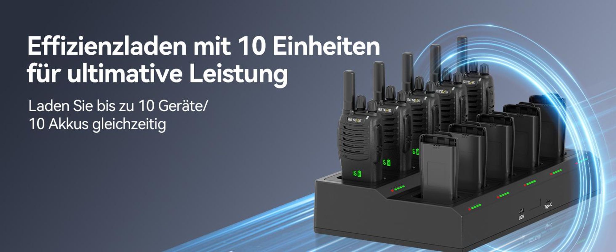 Retevis H777H Funkgeräte, Funkgeräte mit Bildschirm, Walkie Talkie mit 10-in-1 Ladegerät, Lizenzfrei PMR Funkgerät mit Headset, Funkgeräte