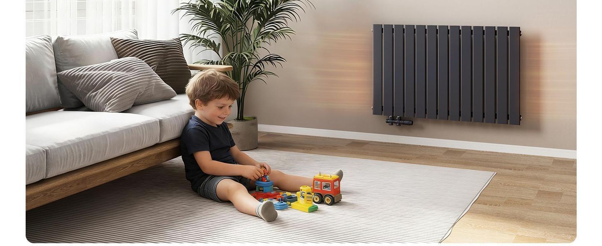EMKE Design Paneelheizkörper Horizontal 630x616mm 438W Flachheizkörper Anthrazit Heizkörper Einlagig SPCC-Stahl Seitenanschluss ohne Heizstab
