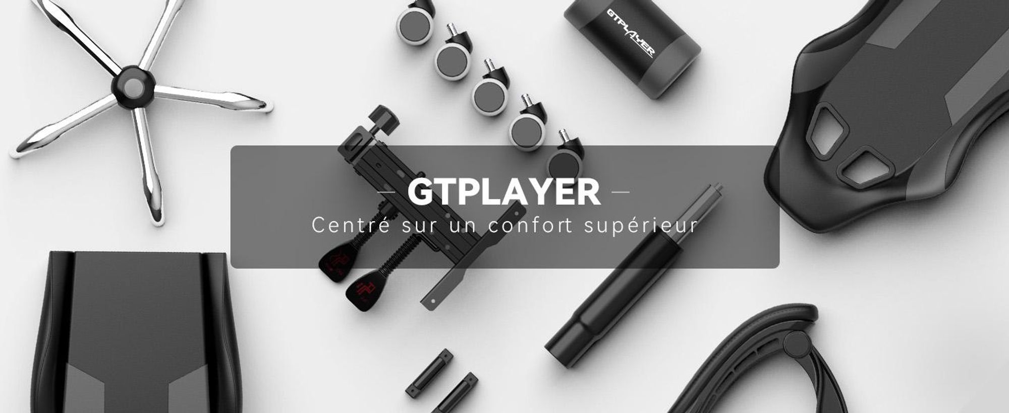GTPLAYER gaming chair, chaise de bureau ergonomique avec fonction de massage et repose-pieds, châssis avec poignées, base en acier, gris