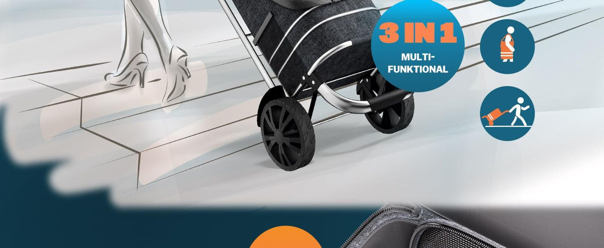 MONZANA® 3in1 Einkaufstrolley 56L bis 50 kg klappbar abnehmbare Tasche Handwagen Einkaufswagen Einkaufshilfe Roller Blau