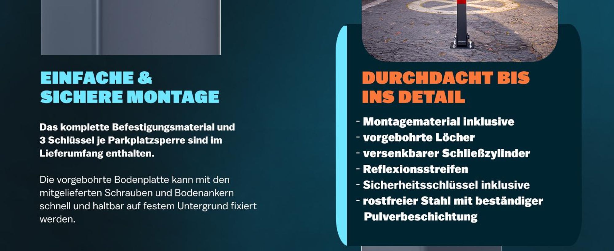 DEUBA® 4x Parkpfosten Parkplatzsperre 3 Schlüssel Sperrpfosten klappbar Stahl Robust Standfuß Stabil Park Poller Set