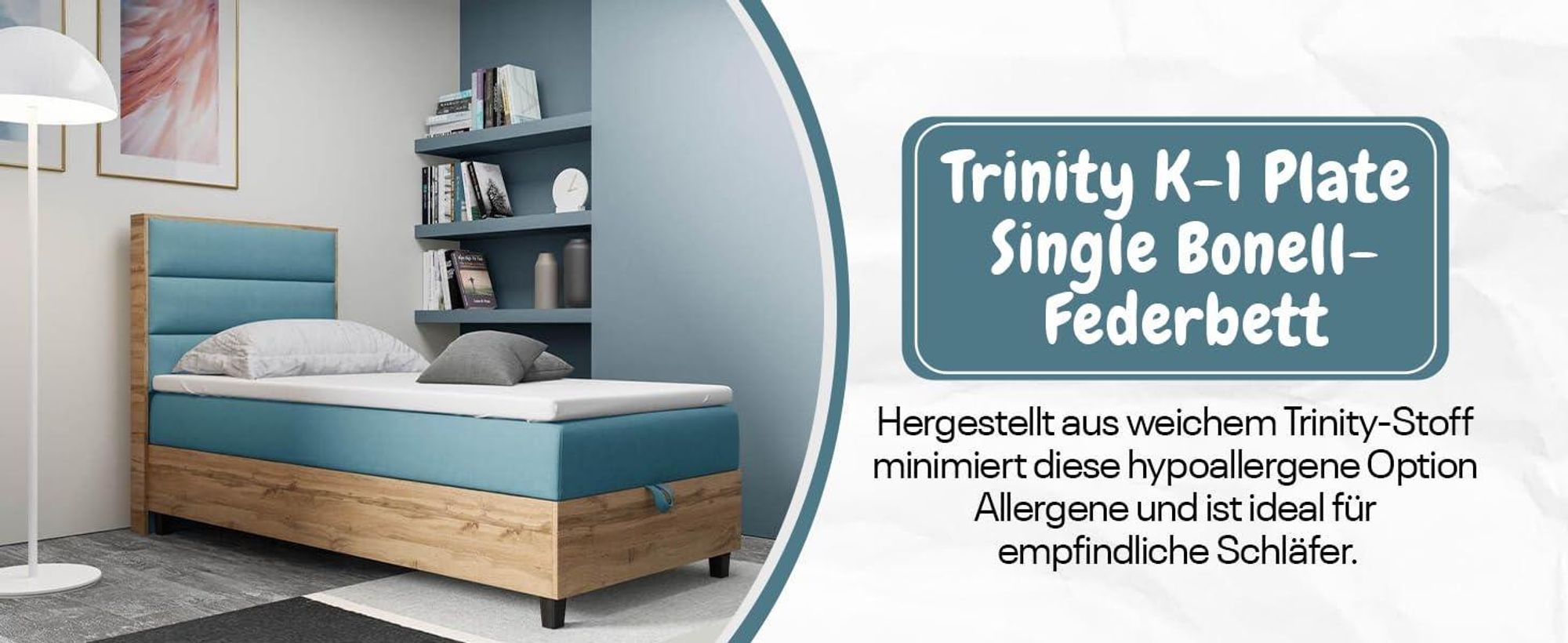 Trinity K-1 Einzelbett 100x200 Mintgrün | Boxspringbett mit Bettkasten | Bonellfederkern & Topper|Polsterbett mit Kopfteil|Lieferung Bordsteinkante