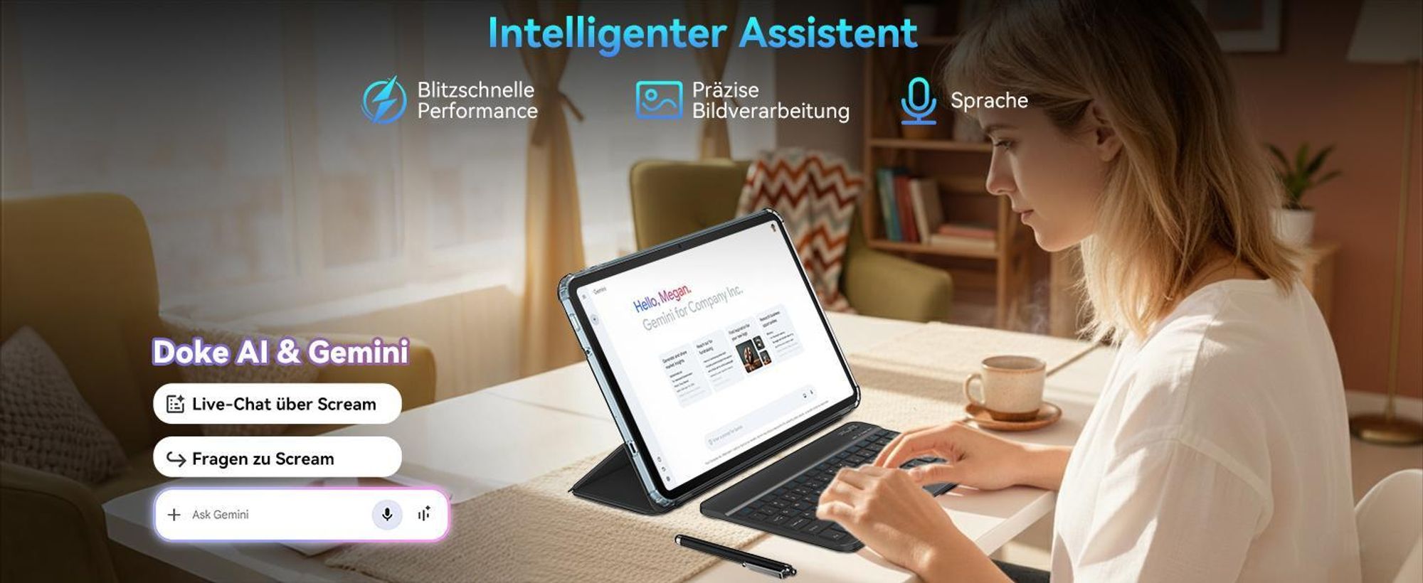 Blackview oscal Tablet mit Tastatu, 13,4" 2K 120Hz Display, 24GB(6+18)+256GB, Android 16, 4G SIM, 8300mAh, 16+8MP Kamera, Slim 0,79cm/750g, All-in-one
