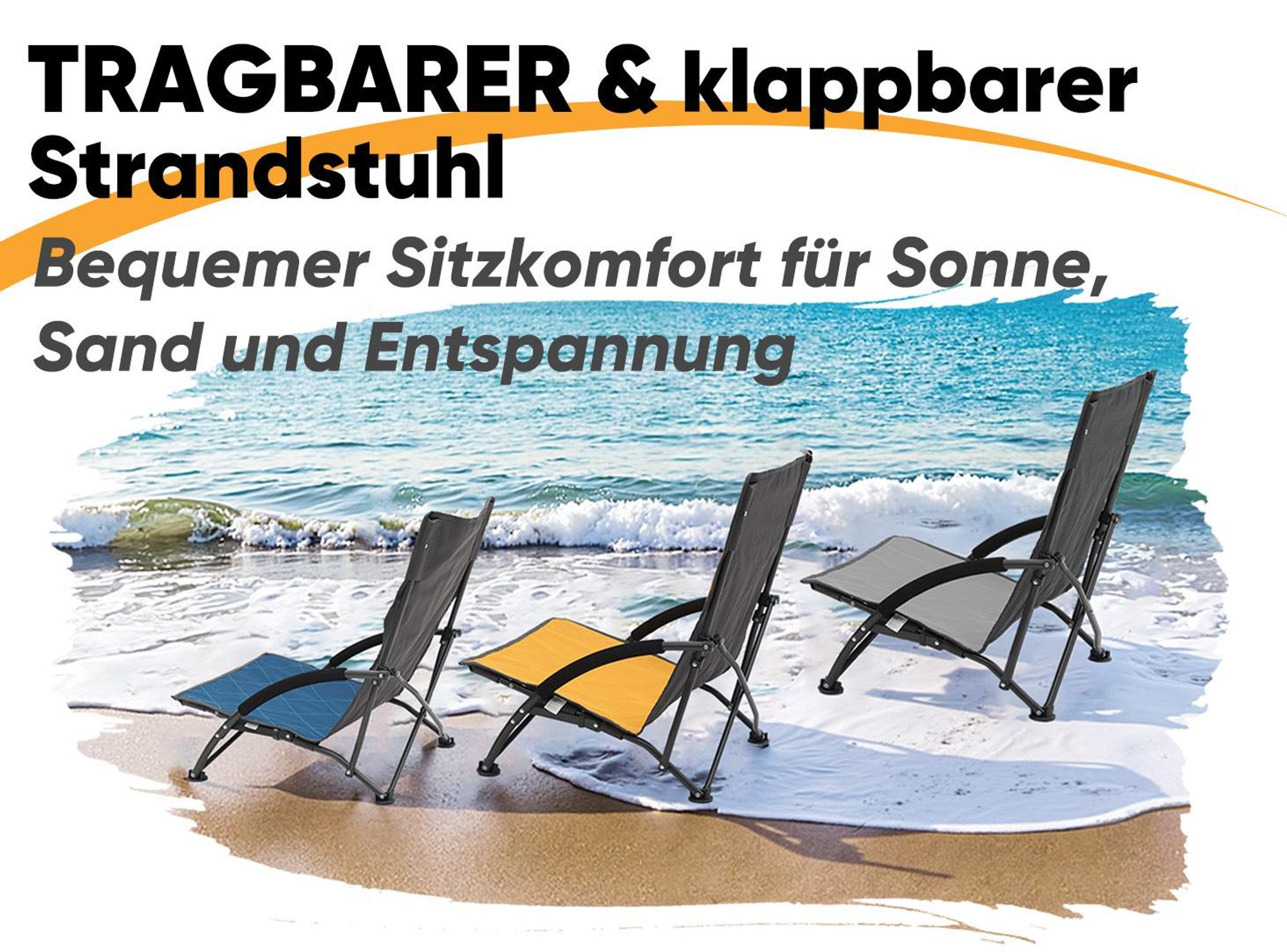 Sekey Strandstuhl Faltbar Campingstuhl Leicht Faltstuhl Sonnenstuhl Klappstuhl, Gelb