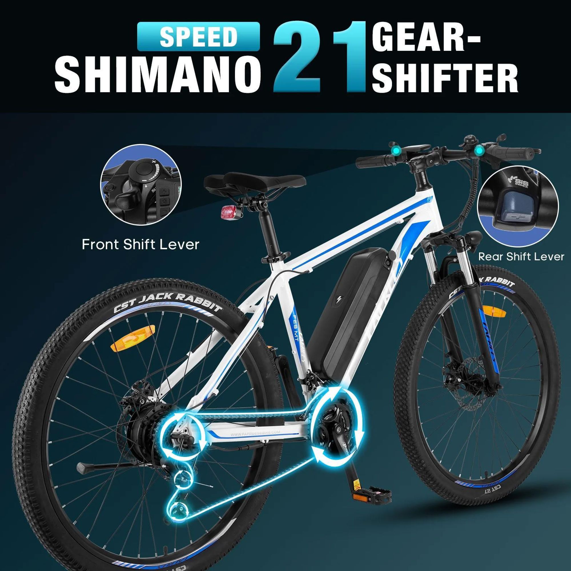 Bicicletta Elettrica | FAFREES | F28 MT | 250W 36V15Ah 27,5" Disco - Bianco-Blu