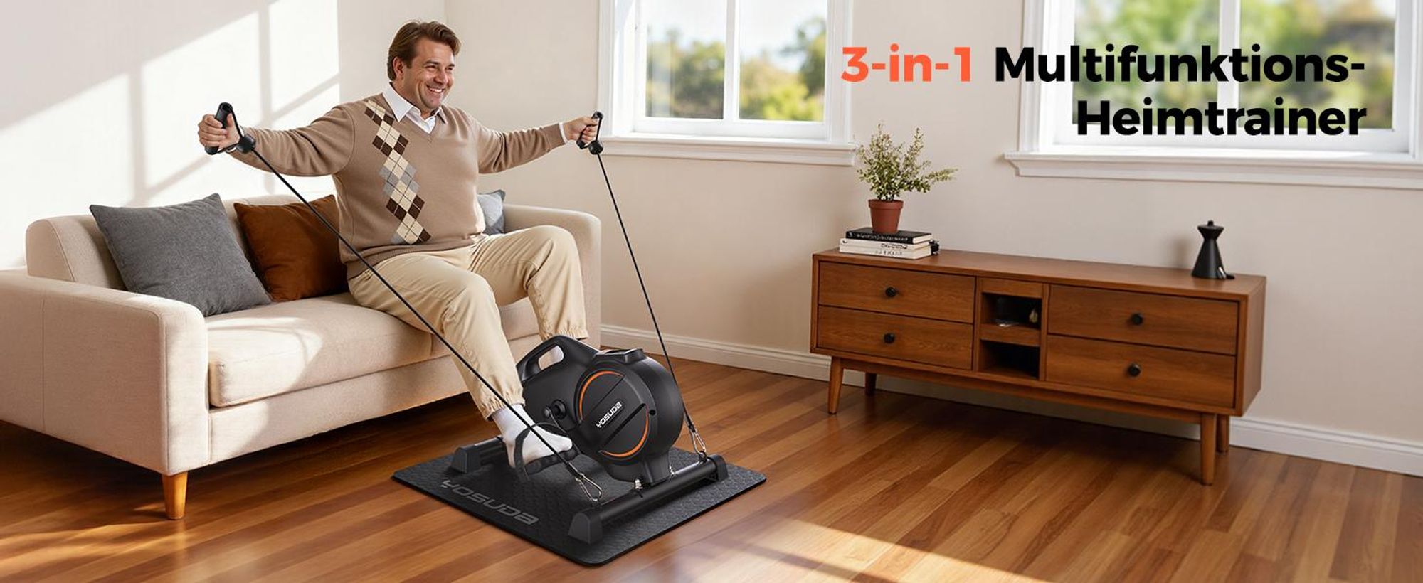 YOSUDA 16-stufiger Pedaltrainer, Arm- und Beintrainer im Sitzen mit Widerstandsbändern, rutschfeste Matte, Mini Heimtrainer ideal für Senioren