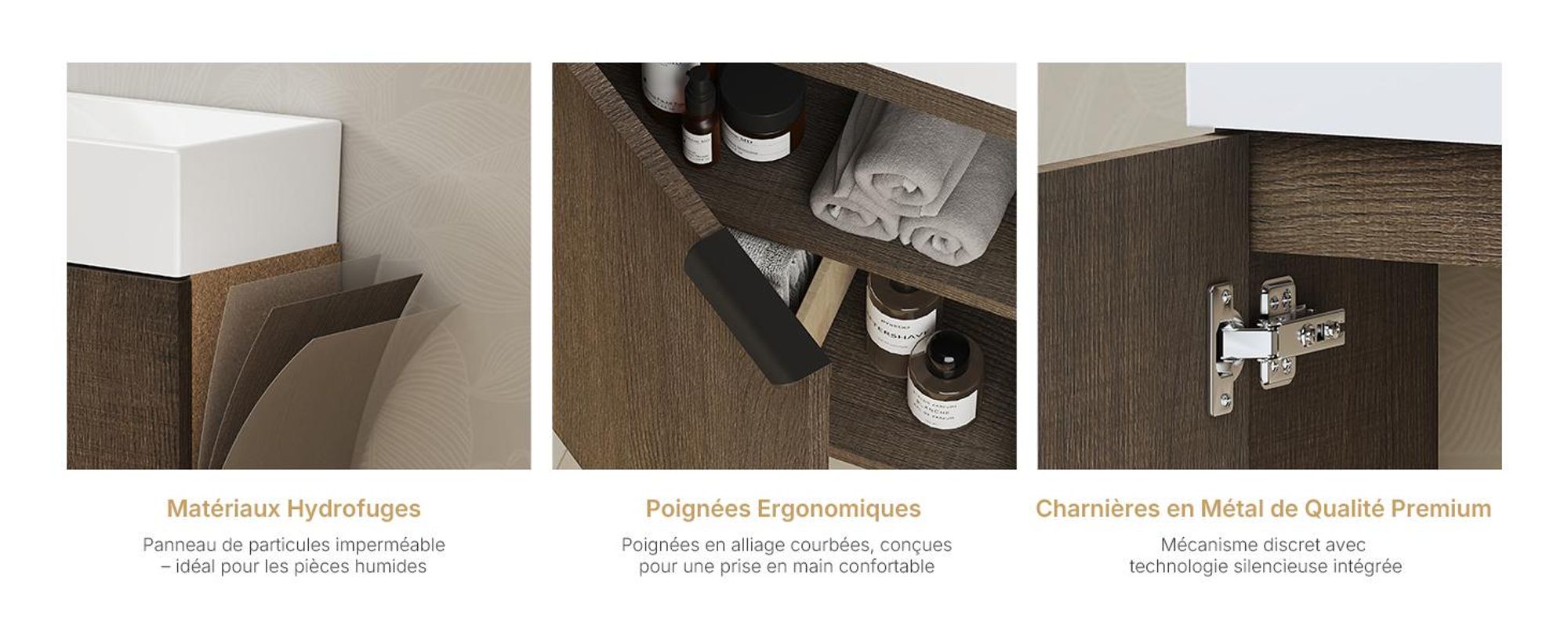 EMKE Ensemble de lavabos Meuble sous-lavabo avec vasque en céramique 417×240×646 mm suspendu, Soft-Close, chêne fumé
