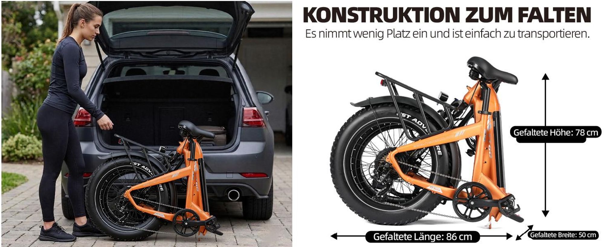 TTGO F6 Boost E-Bike Klapprad 20x4 Zoll, 70Nm Hinterradmotor, 140km, F6B, Drehmomentsensor, 7Gang SHIMANO, Kettenschaltung, 864 Wh,Elektrofahrrad Grau