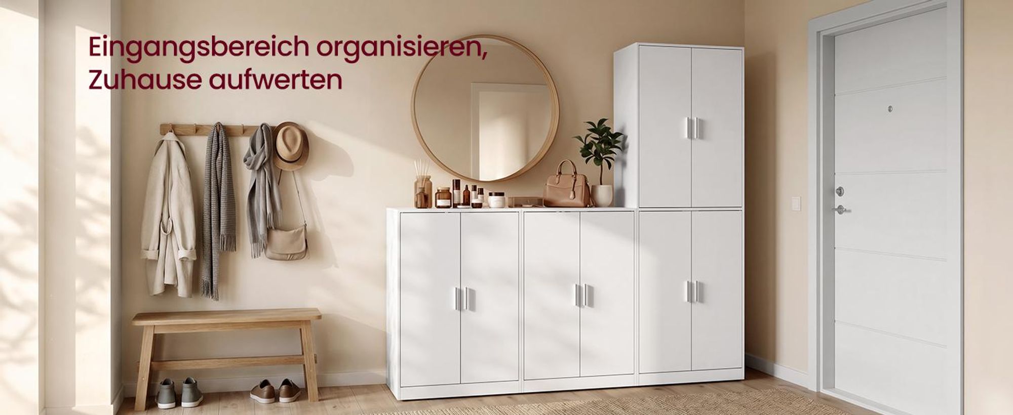 VASAGLE Schuhschrank mit verstellbaren Ablagen, Aufbewahrungsschrank mit Türen, für Flur, freistehend, 5 Ebenen, weiß