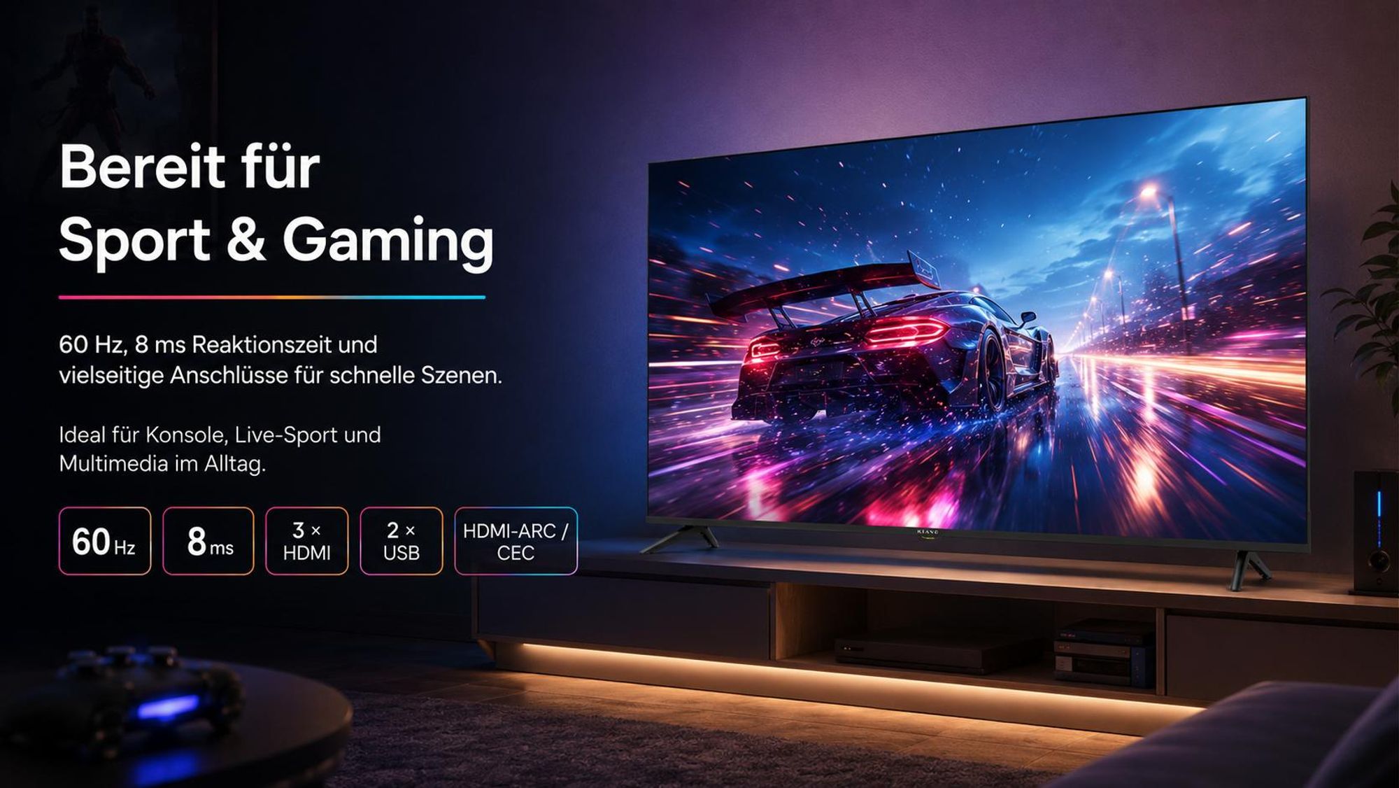 Kiano Elegance 65 VIDAA 4K UHD Smart TV, 65 Zoll DLED Fernseher mit HbbTV, WLAN