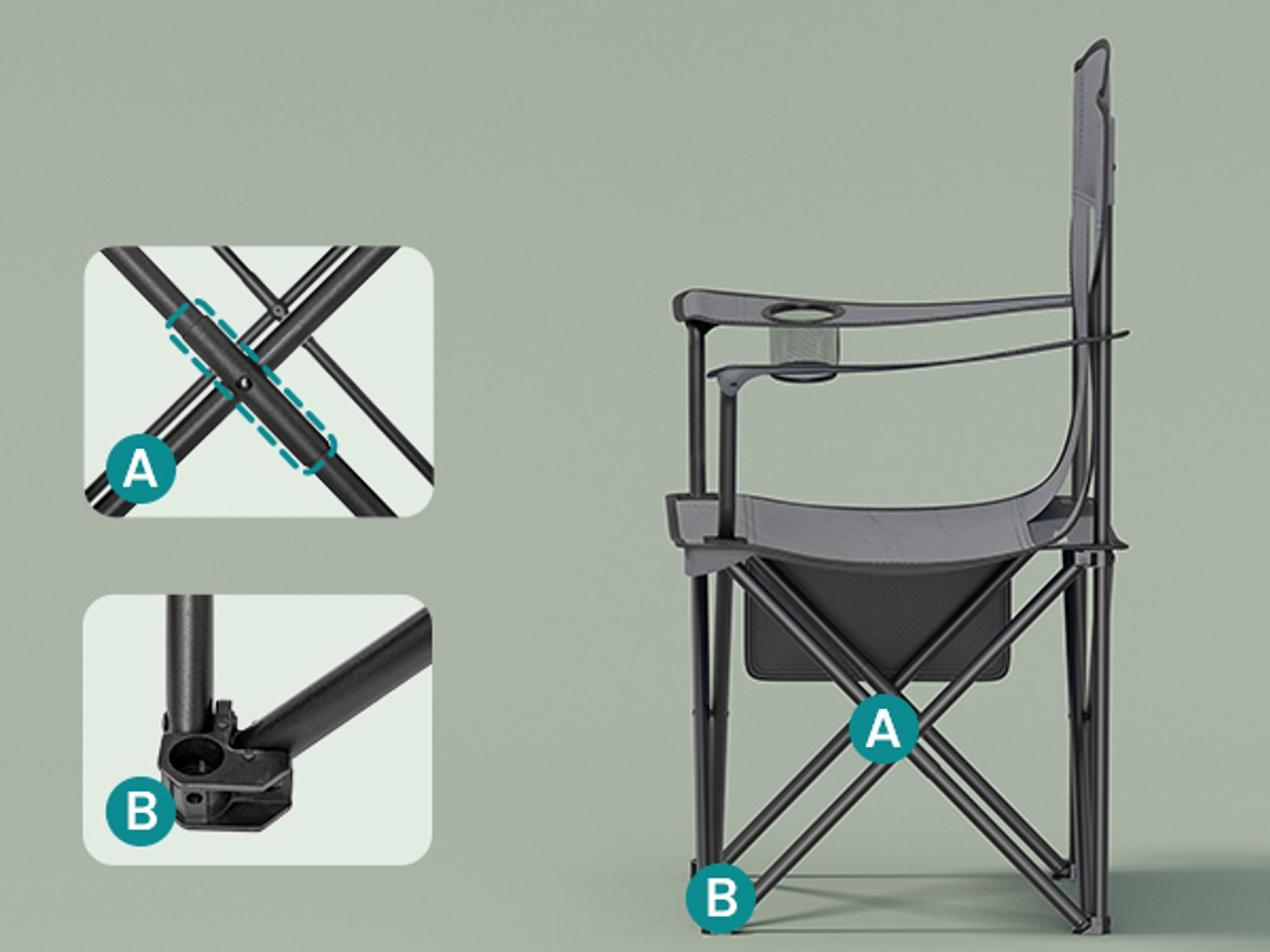 SONGMICS Campingstuhl 2er Set, Klappstuhl Outdoor, Angelstuhl, hohe Rückenlehne