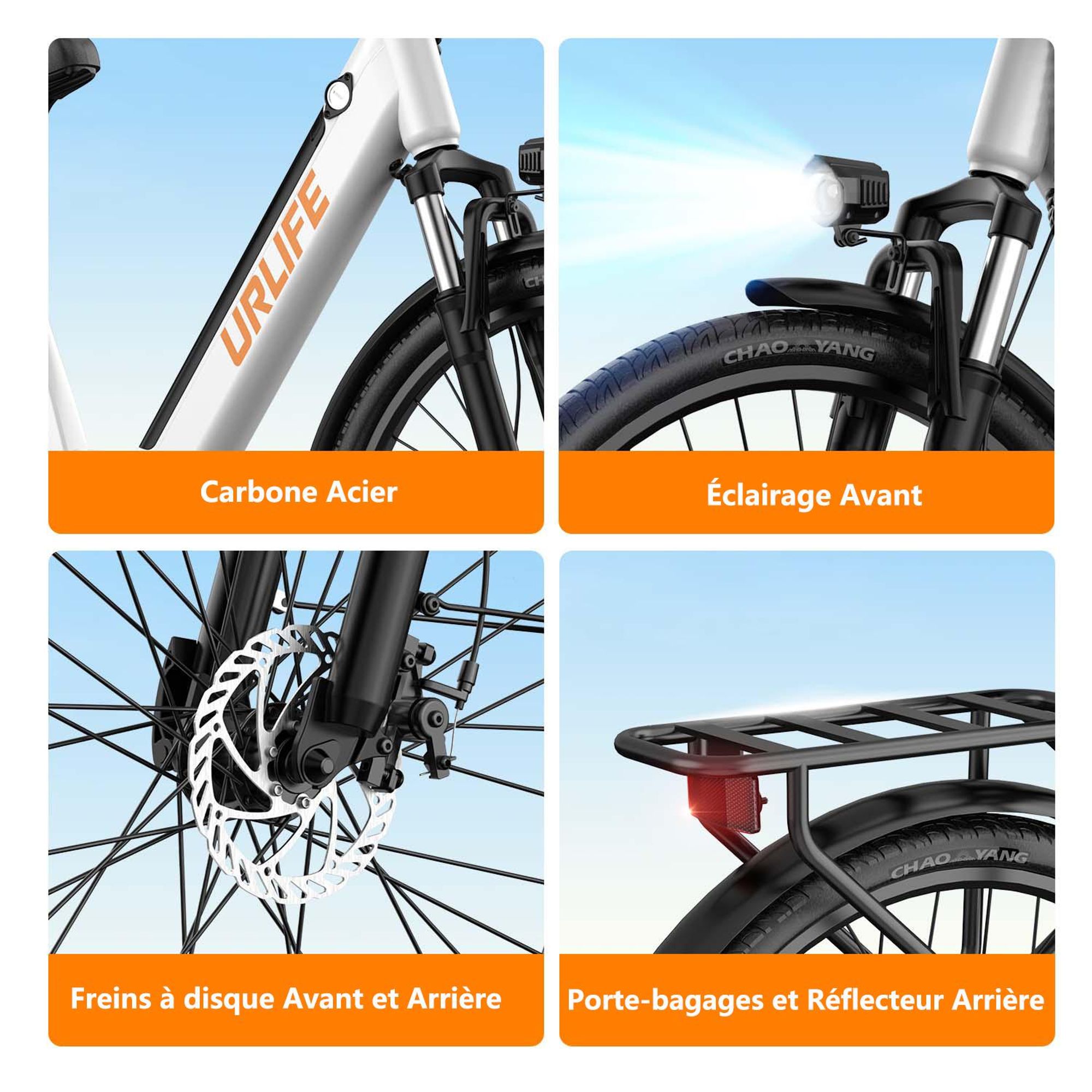 Vélo électrique URLIFE E26 - Moteur 250W Batterie 36V 13Ah Pneus De 26 Pouces  Freins à Disque -Blanc