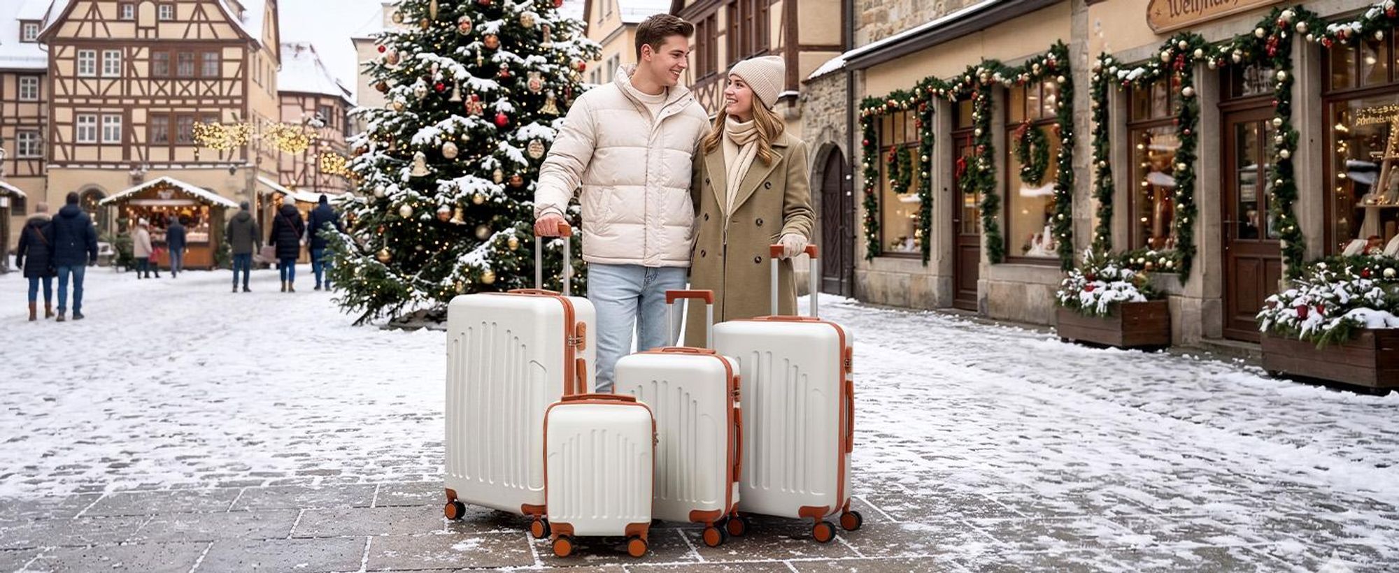 FCH Kofferset, 4tlg. Hartschalen Reisekoffer & Trolley Set S-M-L-XL 360° Rollen, Beige