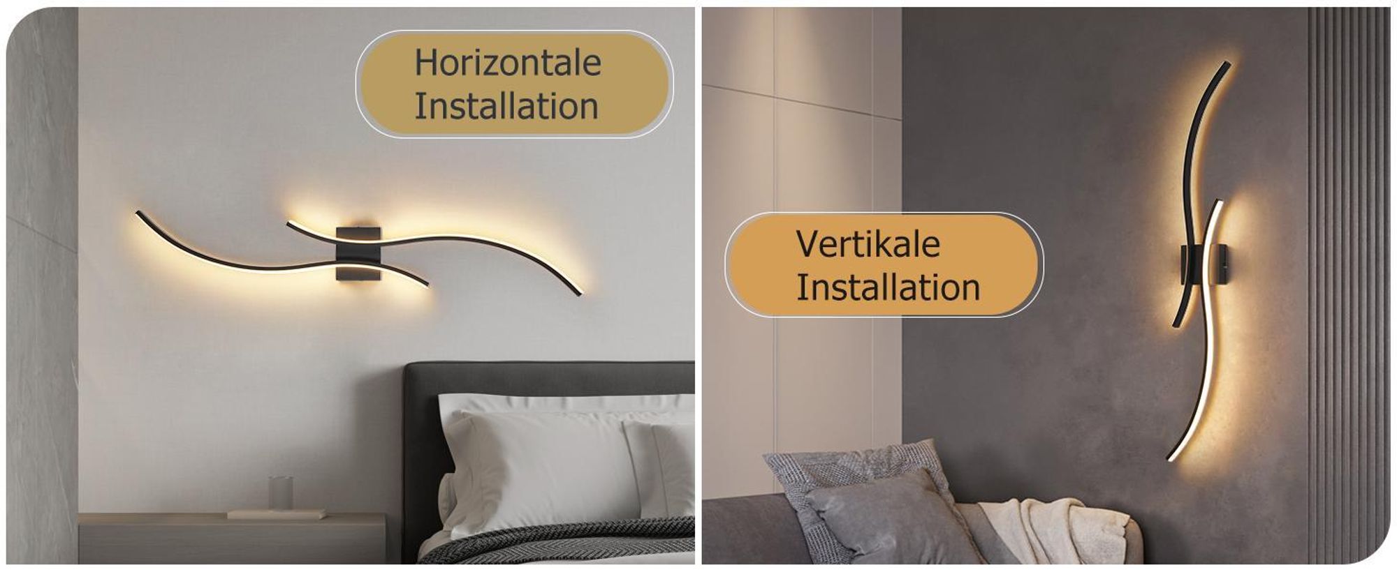 ZMH Wandlampe LED Wandleuchte Innen 14W Flurlampe 100CM Schwarz Treppenhauslampe Modern Welle Design 3000K Warmweiß Minimalistische Wandbeleuchtung für Schlafzimmer Wohnzimmer Flur  Treppenhaus Küche