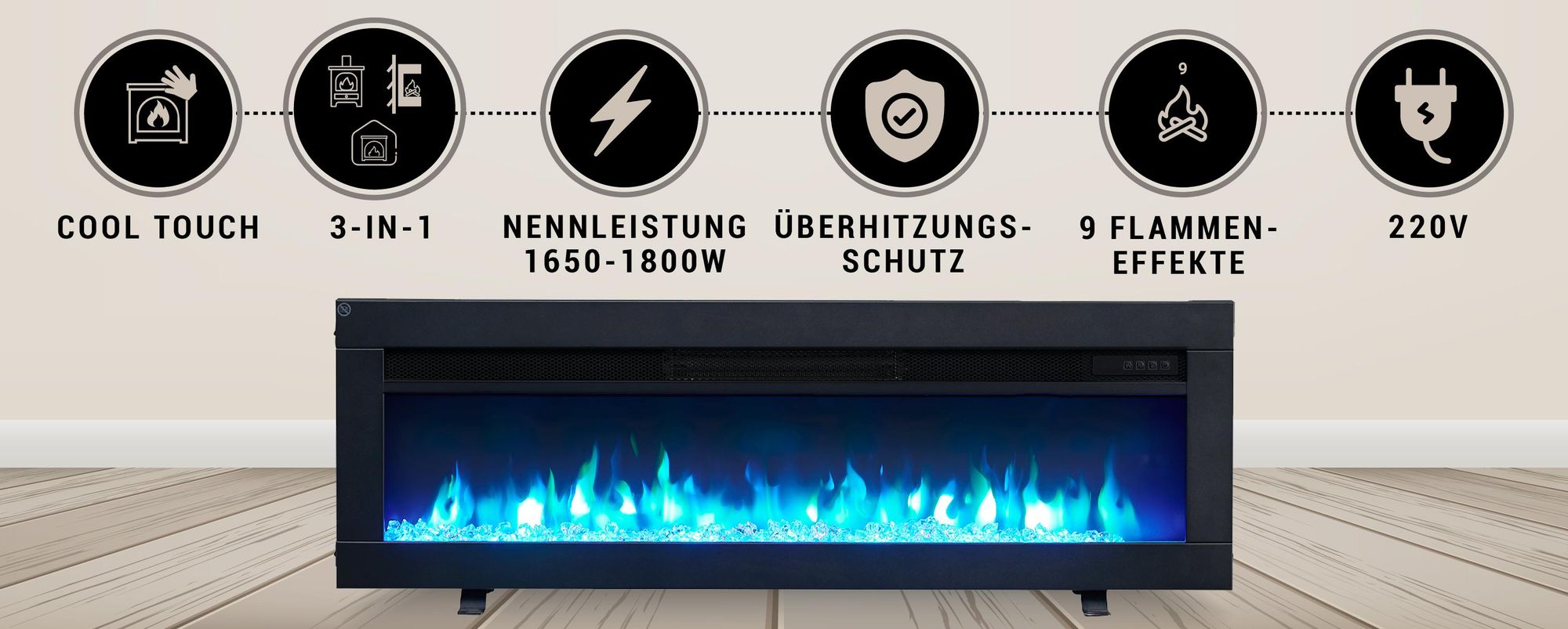 BALDERIA Agnes 40 - Stand-, Wand- oder Einbaukamin - Schwarz