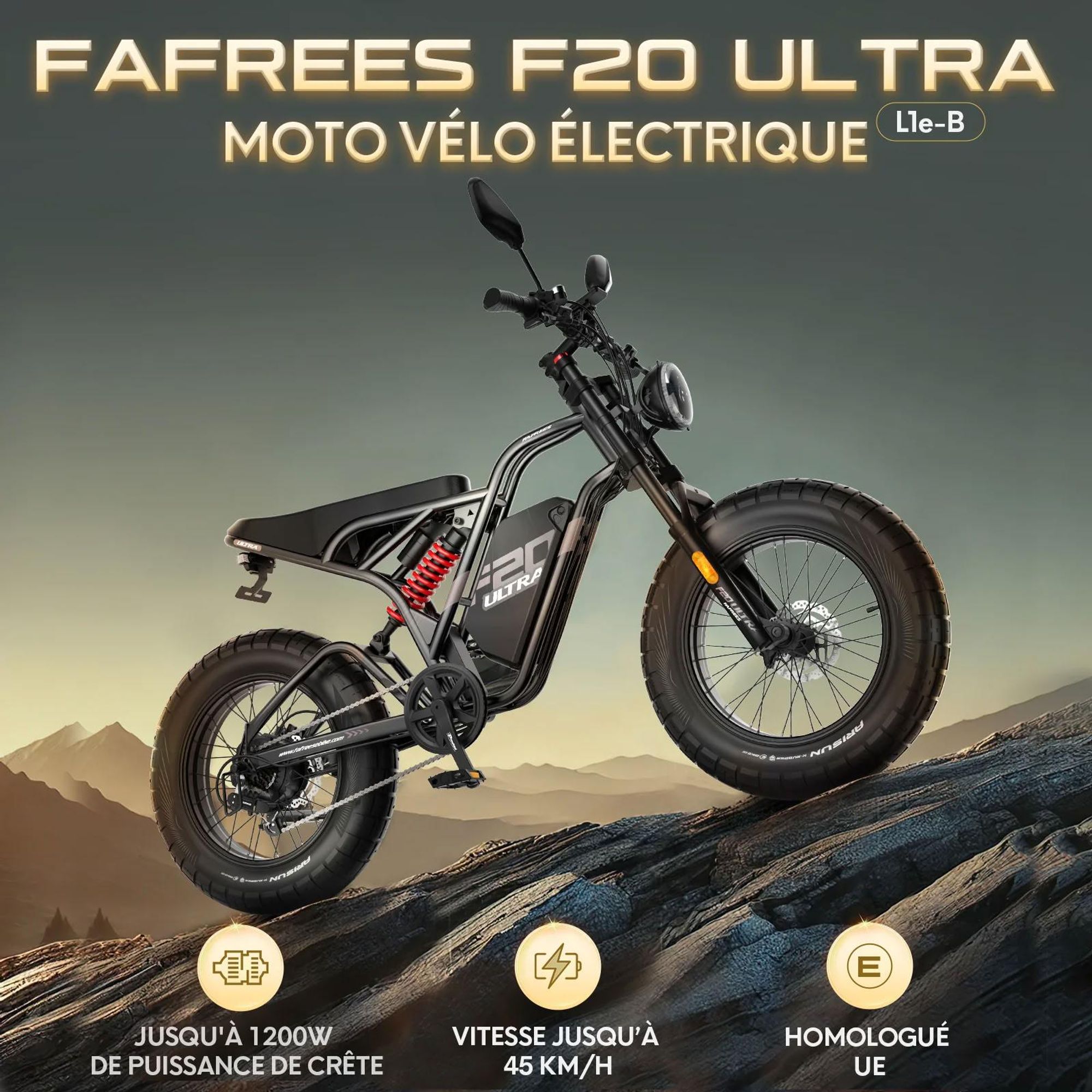 Vélo électrique FAFREES F20 Ultra (Homologation UE L1e-B) - batterie 48V25Ah pneu large 20 pouces freins mécaniques - Vert