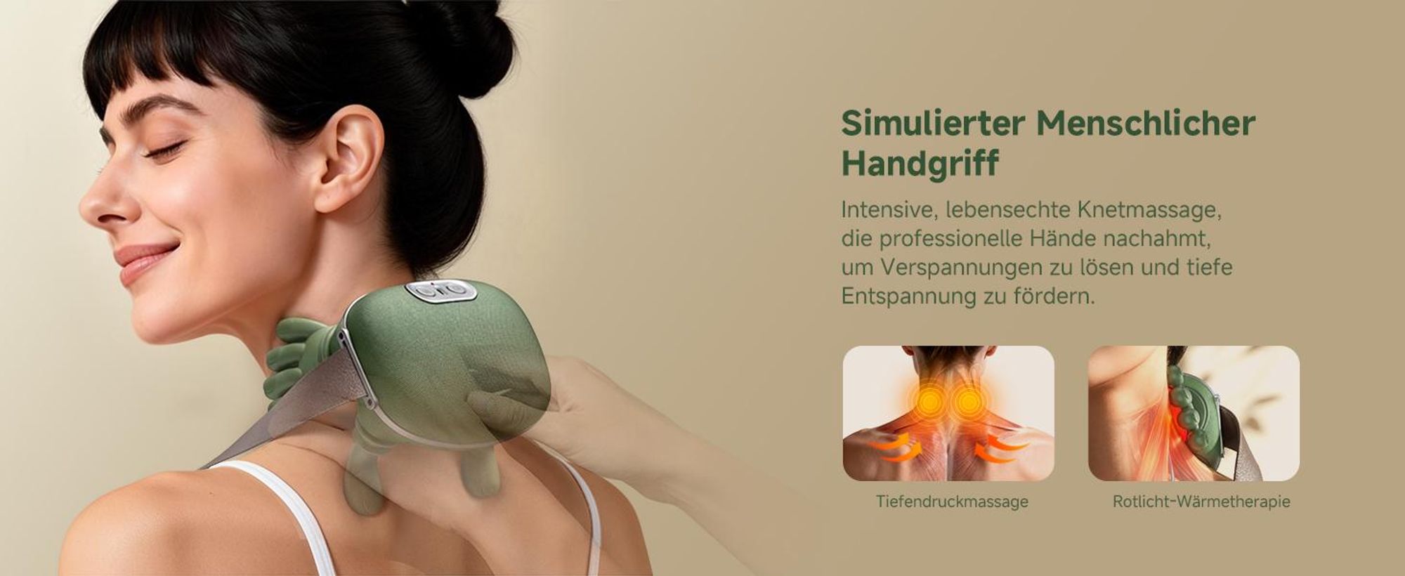 Bionische Shiatsu Massagegerät mit Wärme – Tragbares 4D Nacken- & Rückenmassagegerät, Tiefengewebe-Knetmassage, Elektrisch, Muskel- & Schmerzlinderung