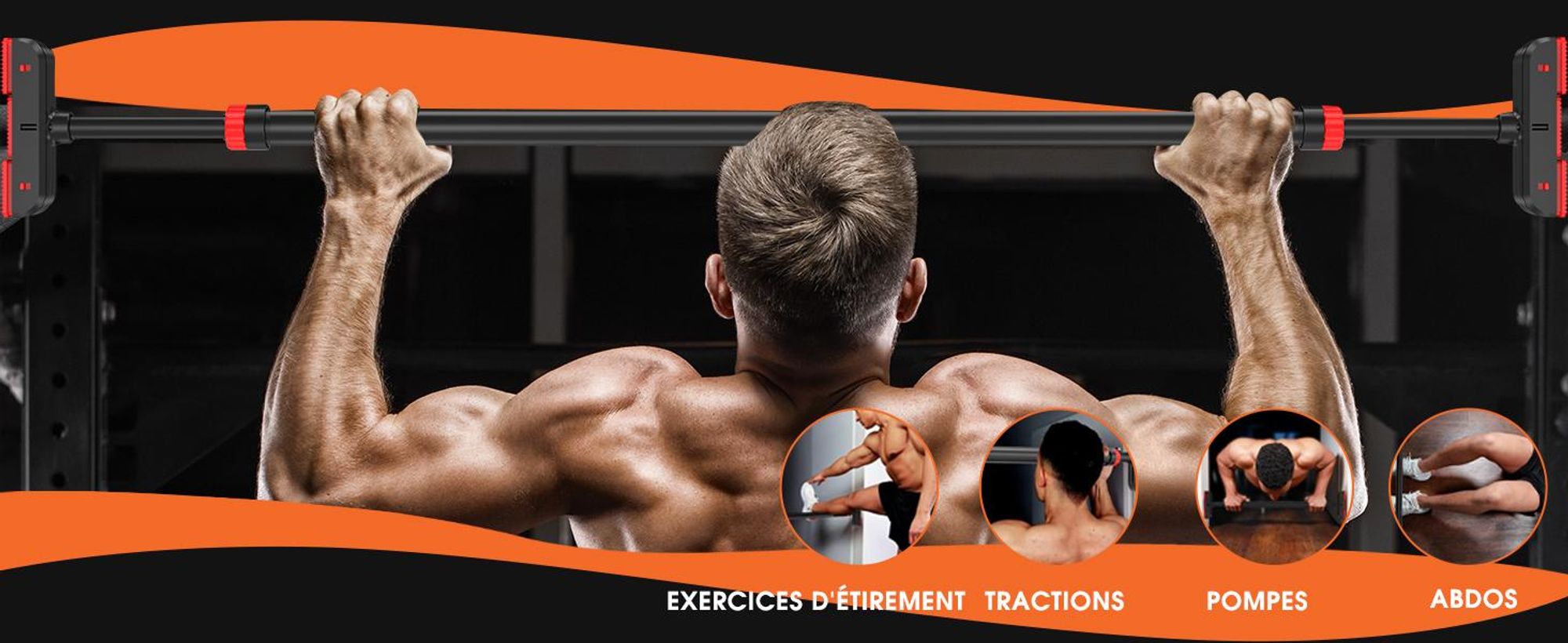 DH FitLife Barre de traction télescopique sans perçage, pour cadre de porte 72-92 cm, fixation par pression, avec niveau à bulle, antidérapante