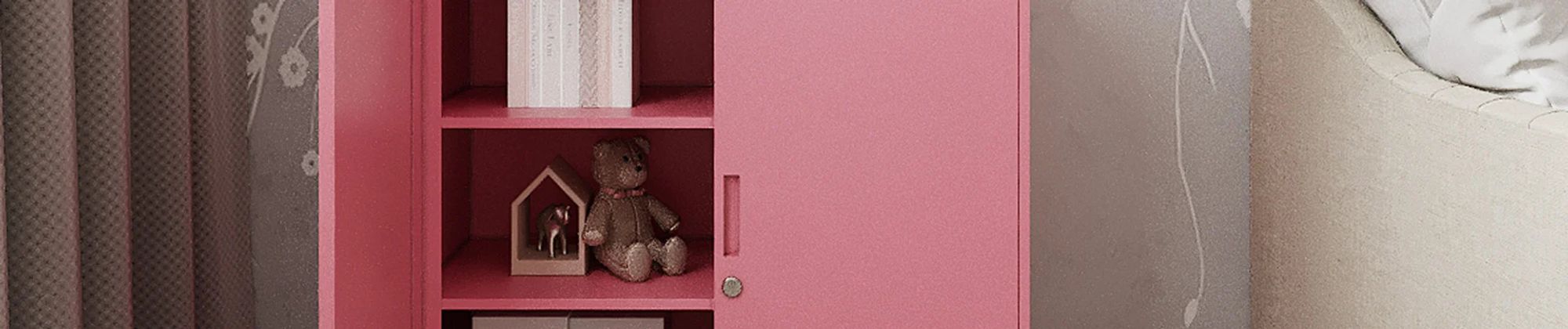 Kleiner Aktenschrank C001B Büroschrank mit Flügeltüren Metallschrank Lagerschrank Pulverbeschichtet Stahlblech Abschließbar 92,5 x 90 x 40 cm, Farbe: Rosa