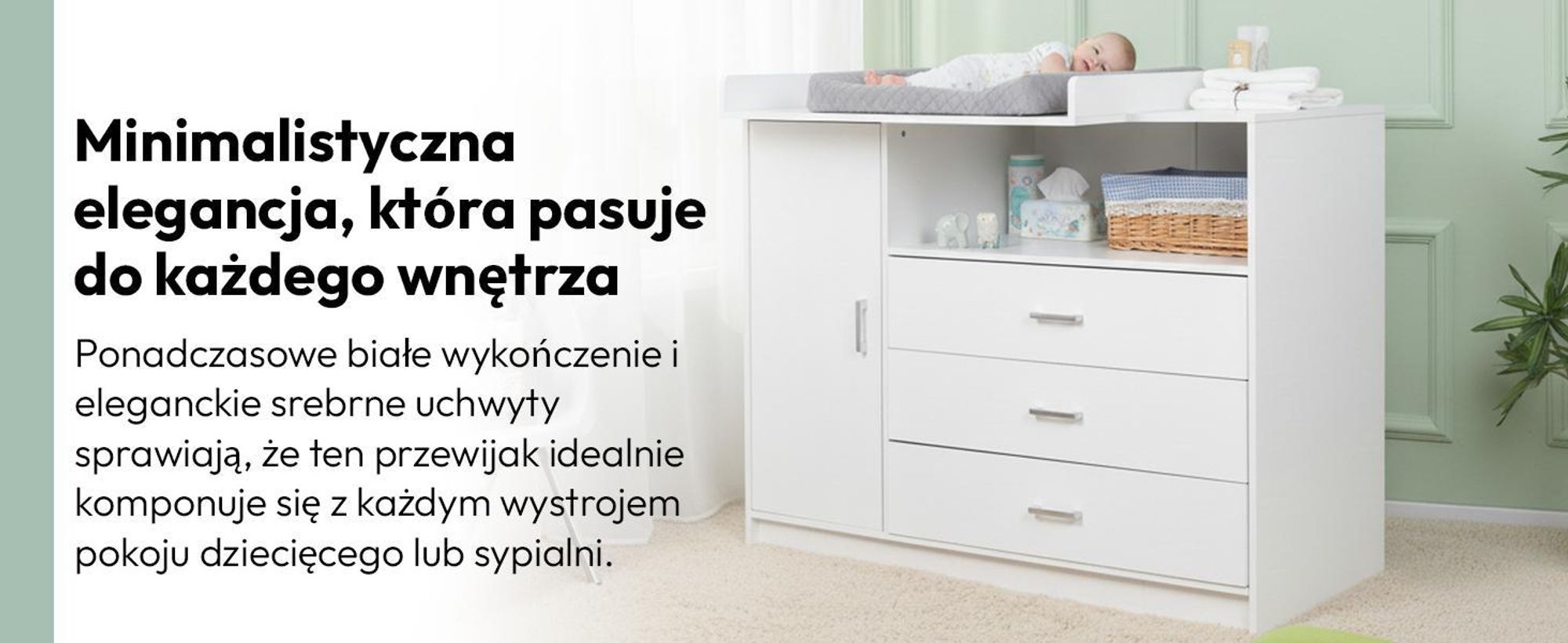 Komoda do przewijania z drewnianym blatem do przewijania, 3 szufladami, 1 drzwiami, wysokość 100 cm, kolor biały, blat do przewijania 113 x 100 cm