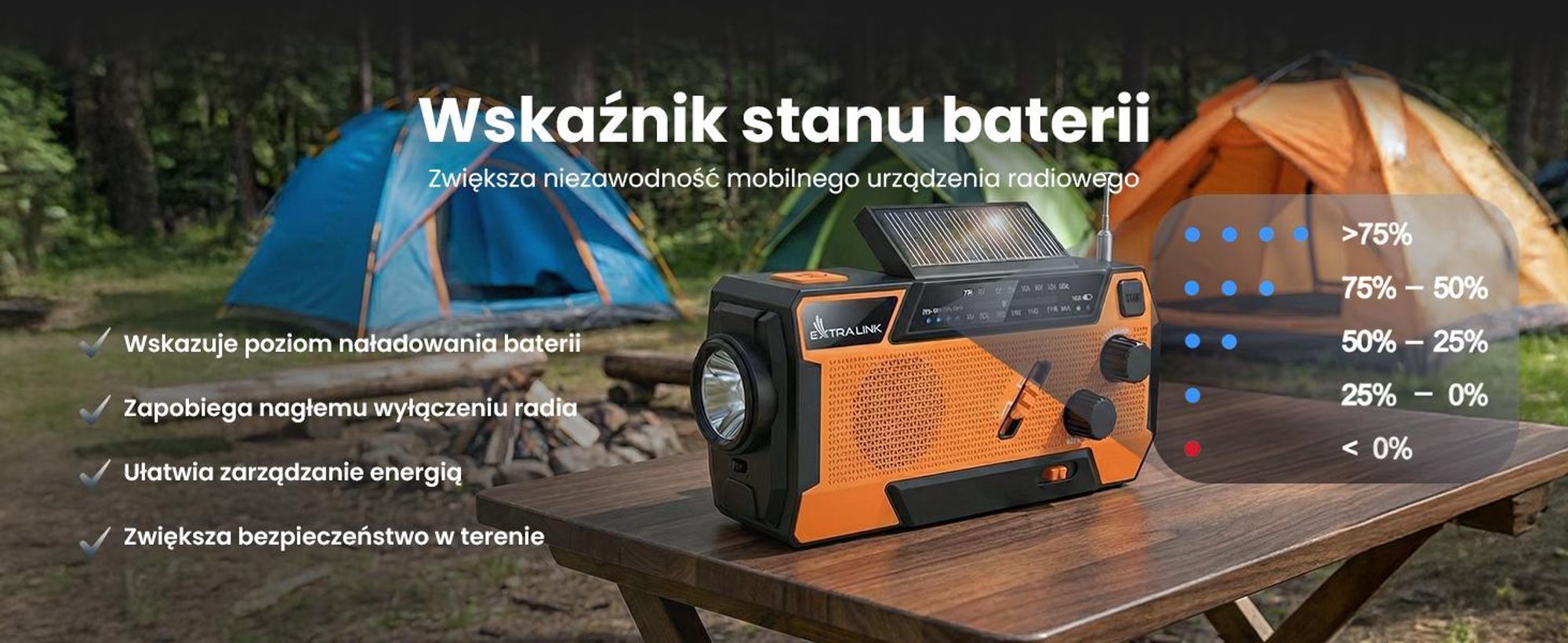 Extralink RADIO AWARYJNE SOLARNE Z KORBKA DYNAMO POWERBANK 4000MAH Z LATARKA SOS SR-4000, Przenośny, Analogowy, AM, FM, 87 - 108 MHz, 552 - 1620 kHz, 3 W
