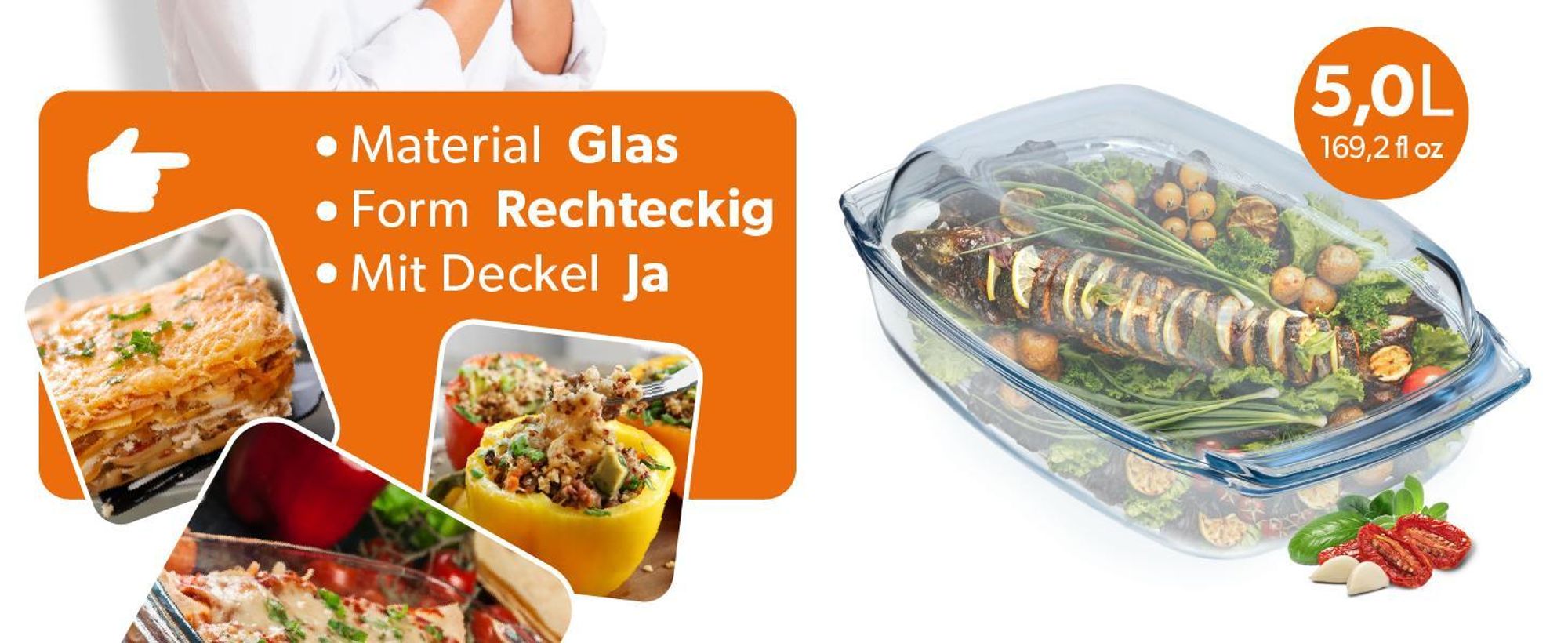 KADAX Auflaufform aus hitzebeständigem Glas „Backe", feuerfestes Gefäß, Glasbräter 4.1L