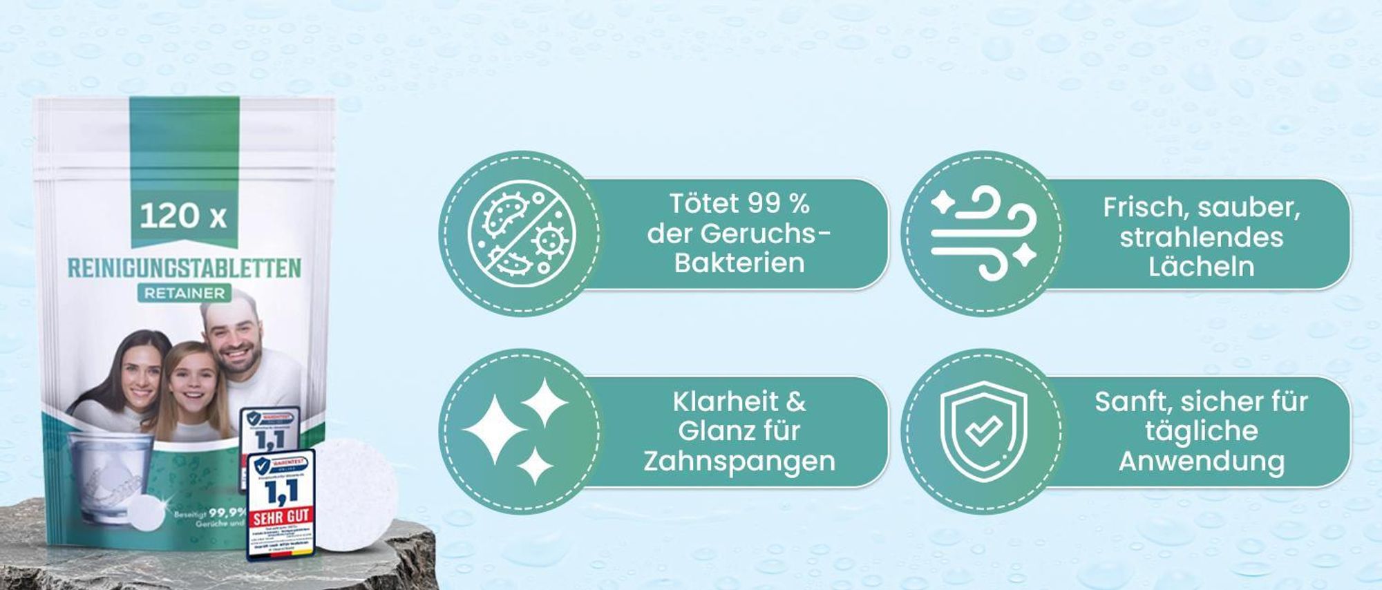 Perfekt-Schlafen24® Retainer Reinigungstabletten - 120x Reinigungstabletten Zahnschiene Reinigung |Fleckenfrei Zahnschutz Und Gebissreiniger Tabs