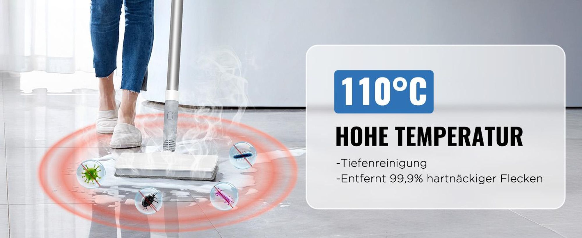 Dampfreiniger, Handdampfreiniger, 10-in-1 Dampfbesen, 15 s Aufheizzeit, 230°F Heißdampf, als Dampfmop mit Zubehör & 2 Pads, für Böden Teppiche Fenster