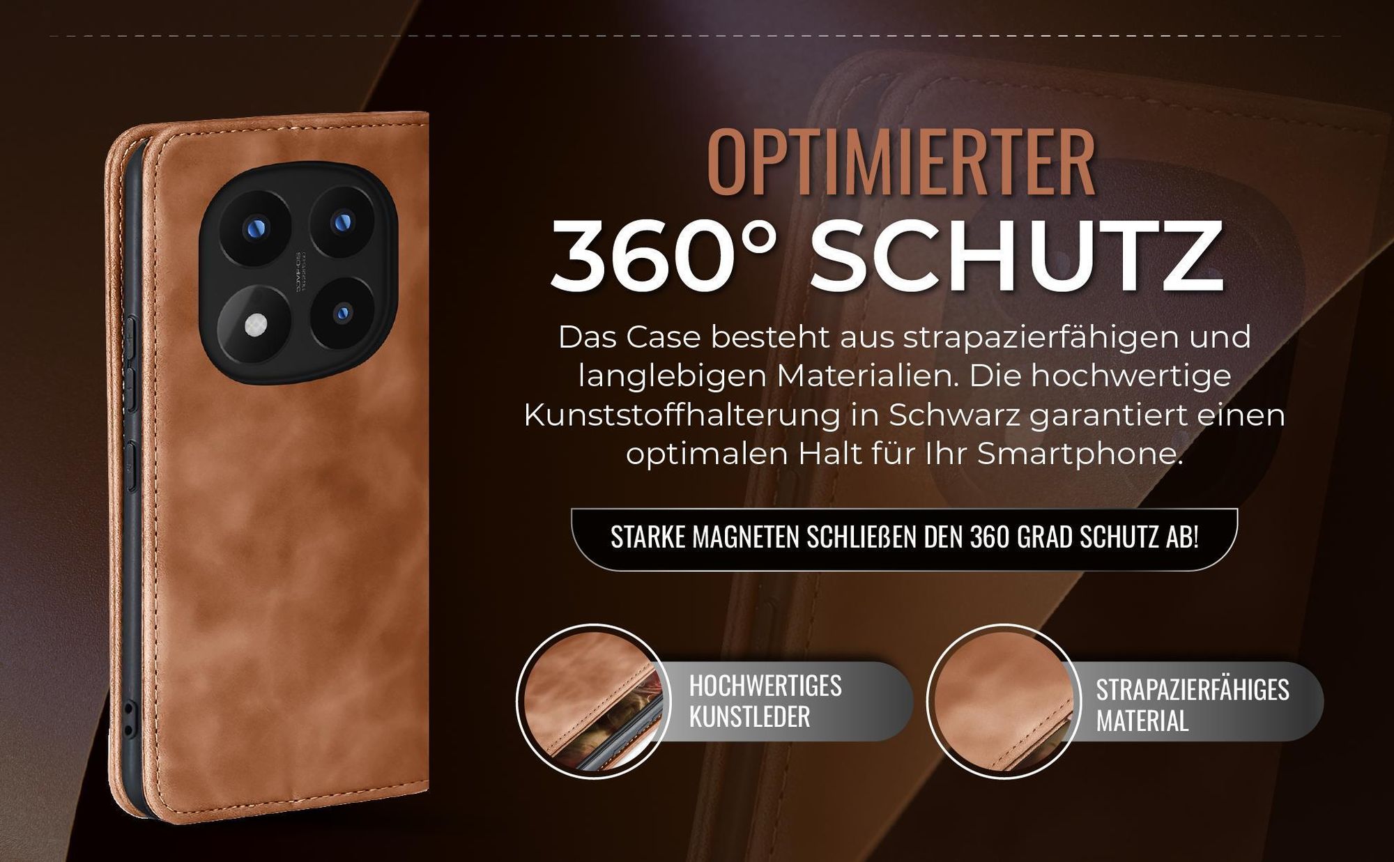 Hellbraune Handyhülle für Xiaomi Redmi Note 14 / 14 Pro+ 5G mit 360 Grad Schutz