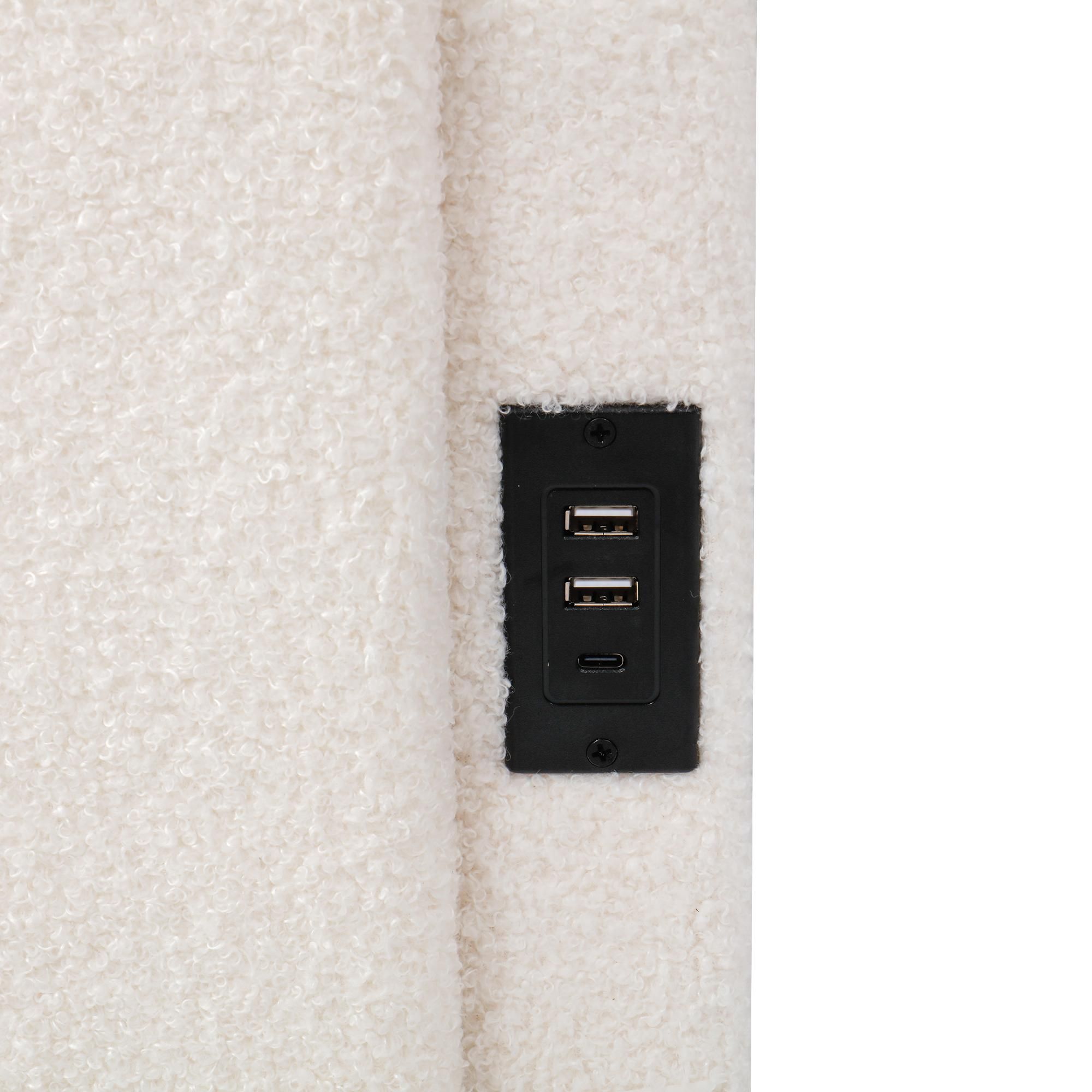 Flieks Hydraulisches Polsterbett 90x200cm mit Stauraum, Schlafsofa Tagesbett mit USB & Type-c, Stauraumbett Einzelbett, Bouclé, Beige