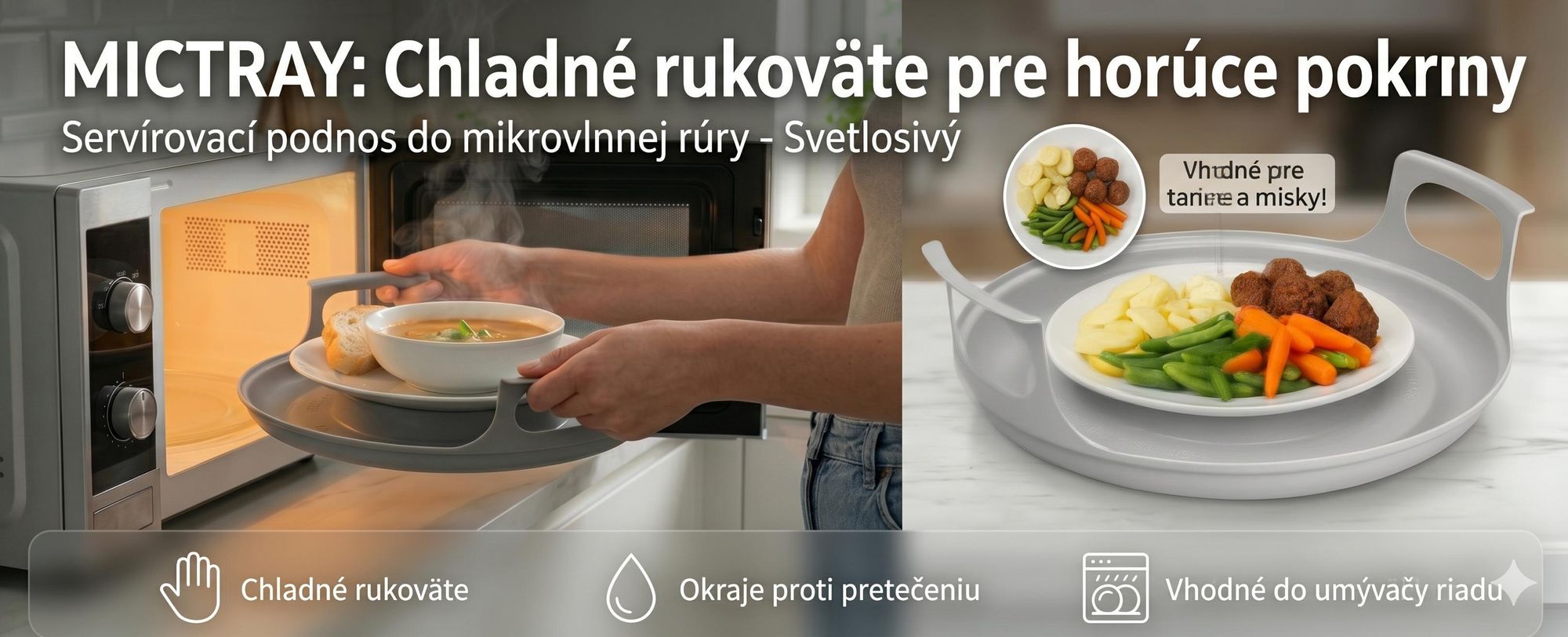 Servírovací tanier do mikrovlnnej rúry s uchami pre taniere do 27 cm, servírovací tanier do mikrovlnnej rúry – MICTRAY