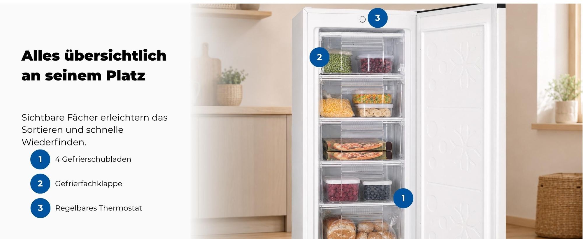 Exquisit Gefrierschrank, 145 Liter, Standgerät, 4-Sterne-Gefrieren, -18 °C, Gefrierschubladen, leise, GS5145-050C weiss