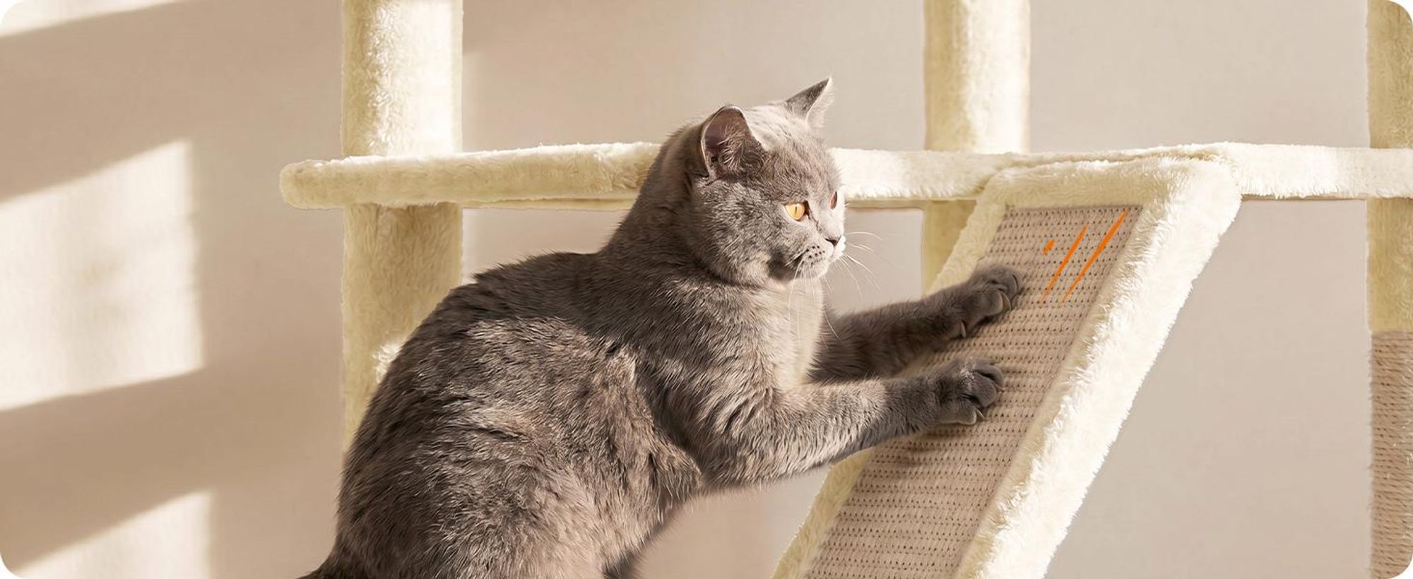 FEANDREA Kletterbaum für Katzen, extra groß, stabiler Katzenkratzbaum mit Kratzsäulen, Plüsch, für große Katzen, beige