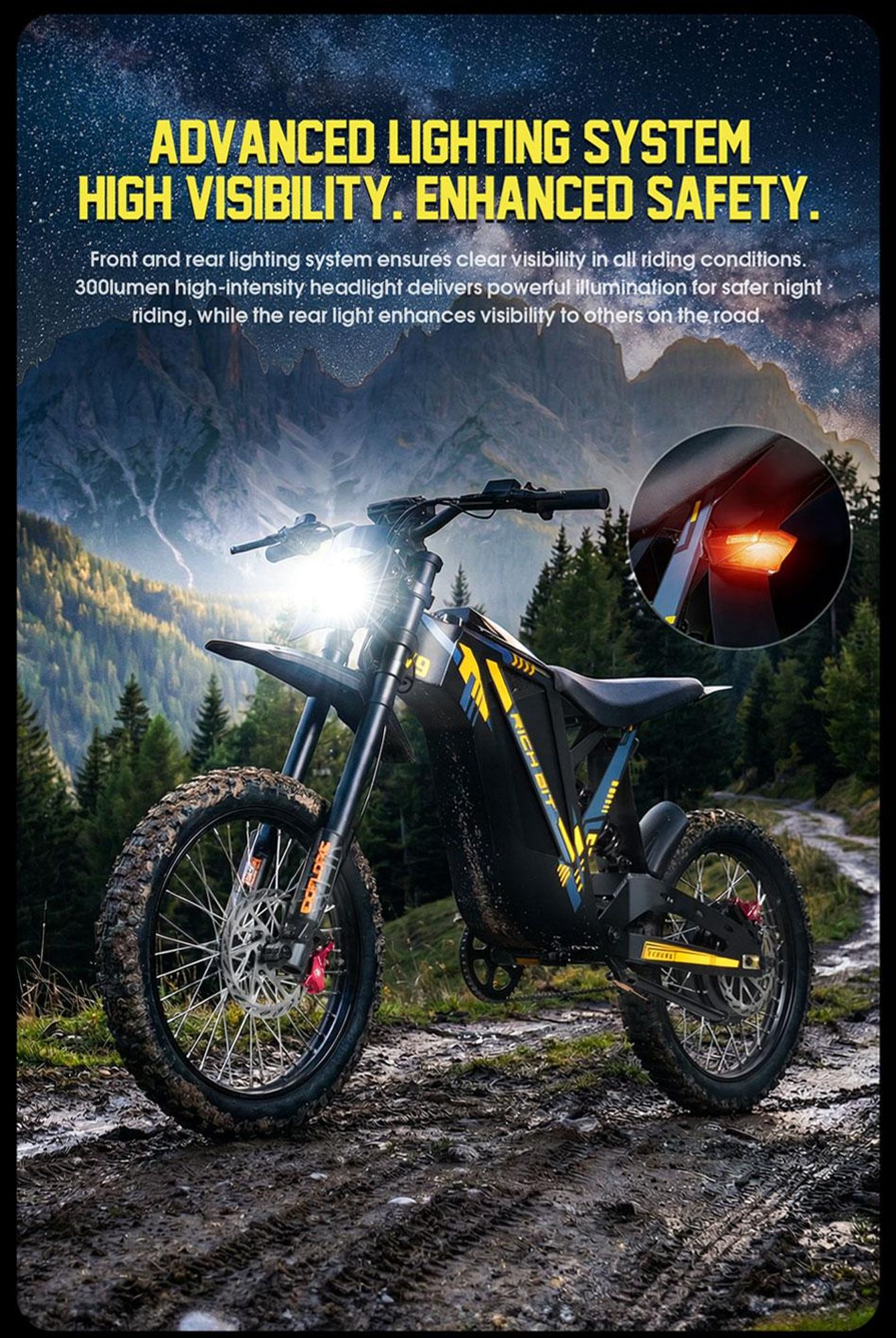 V9 Elektryczny motocykl enduro, 48V 20Ah, 17 cali, pełna amortyzacja, hydrauliczne hamulce tarczowe