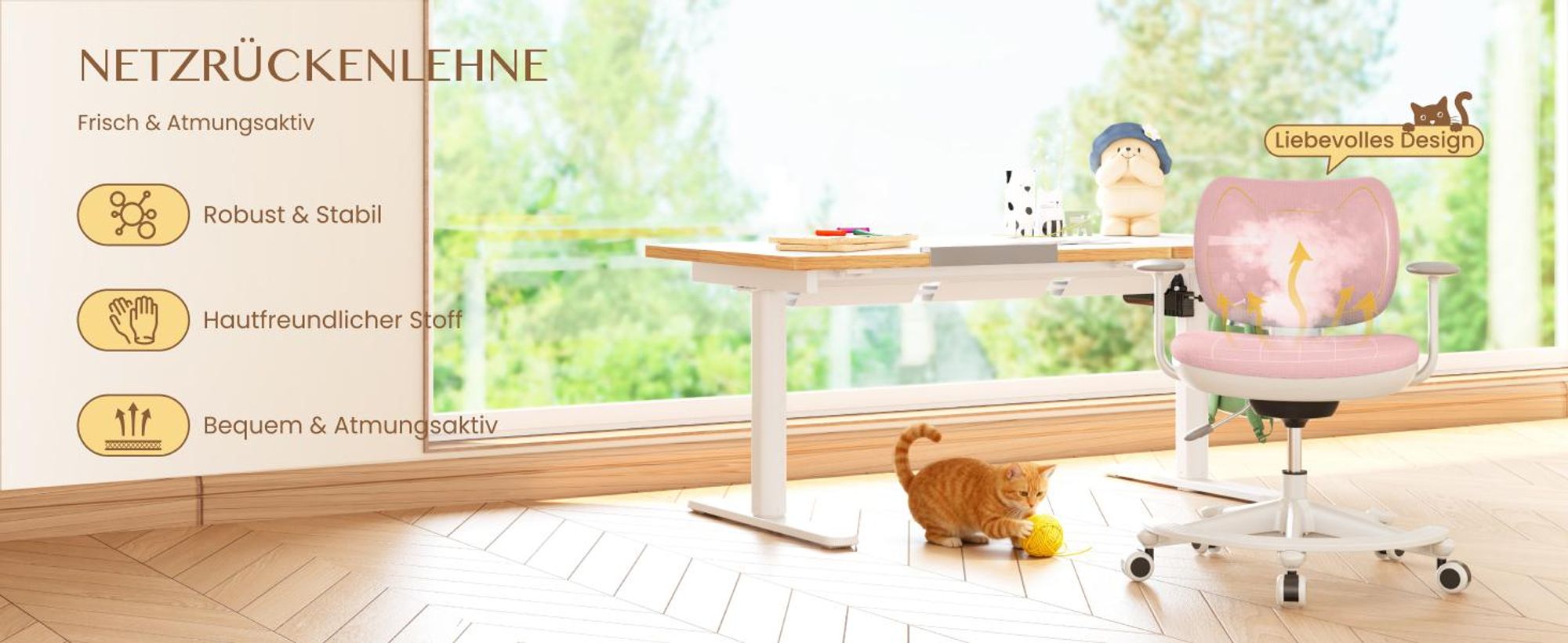 FLEXISPOT Kinderschreibtisch und Stuhl Set, Elektrisch höhenverstellbar, Neigbare Tischplatte, 3 Speicherplätze, Kindersicherung, 110x52 cm
