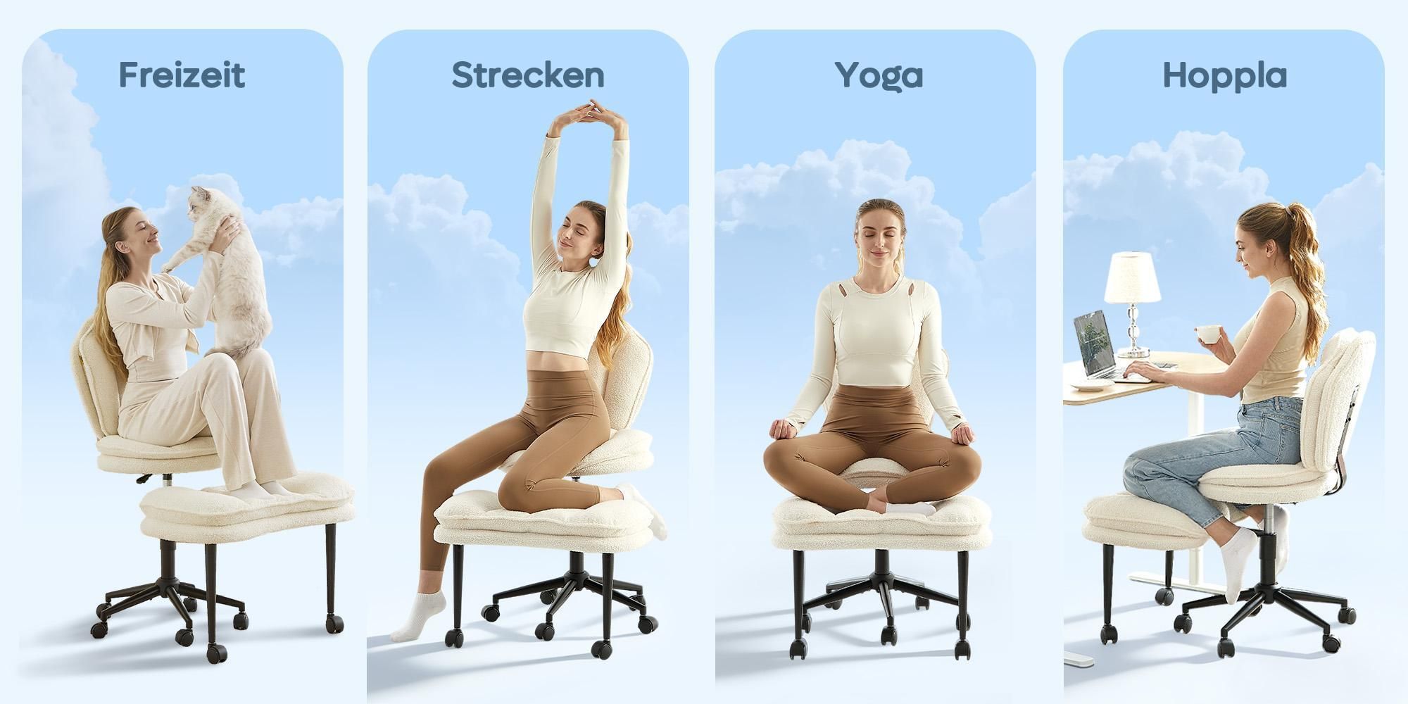 Bürostuhl Ergonomisch, Meditationsstuhl ergonomisch mit Rädern & Lordosenstütze, ADHS-Stuhl, Schreibtischstuhl Computerstuhl Chefsessel, Schwarz