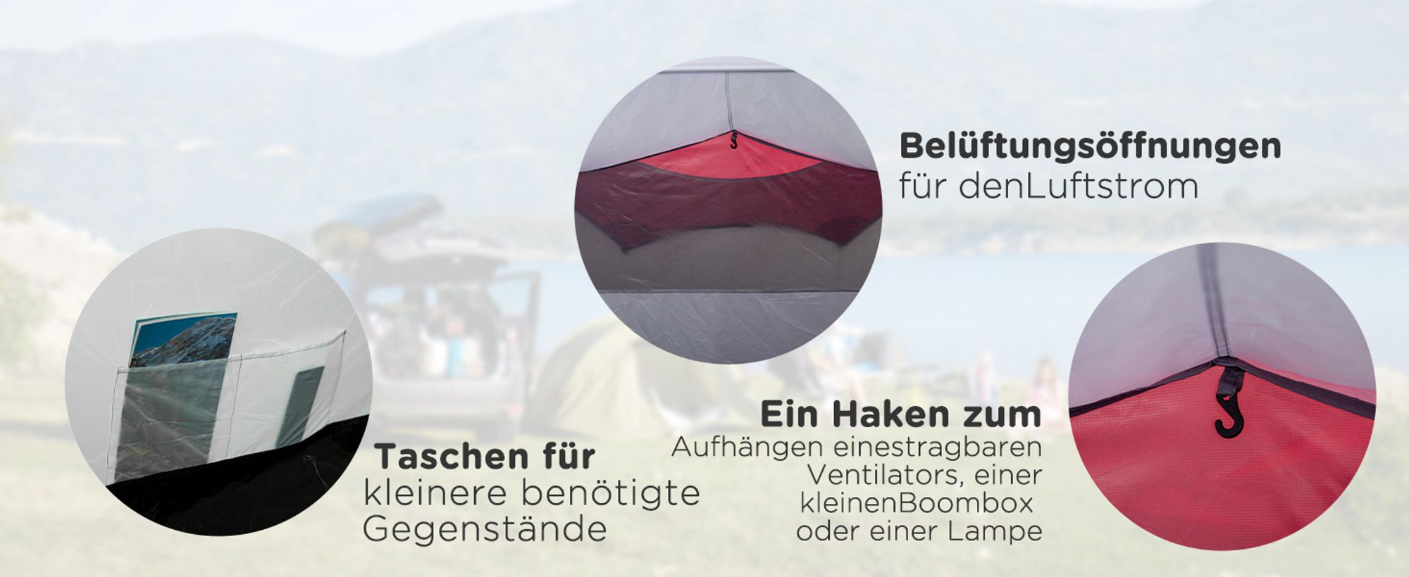 Outsunny Zelt für 2-3 Personen 190T Tunnelzelt Campingzelt mit Heringen Glasfaser Polyester Grau 426 x 206 x 154 cm