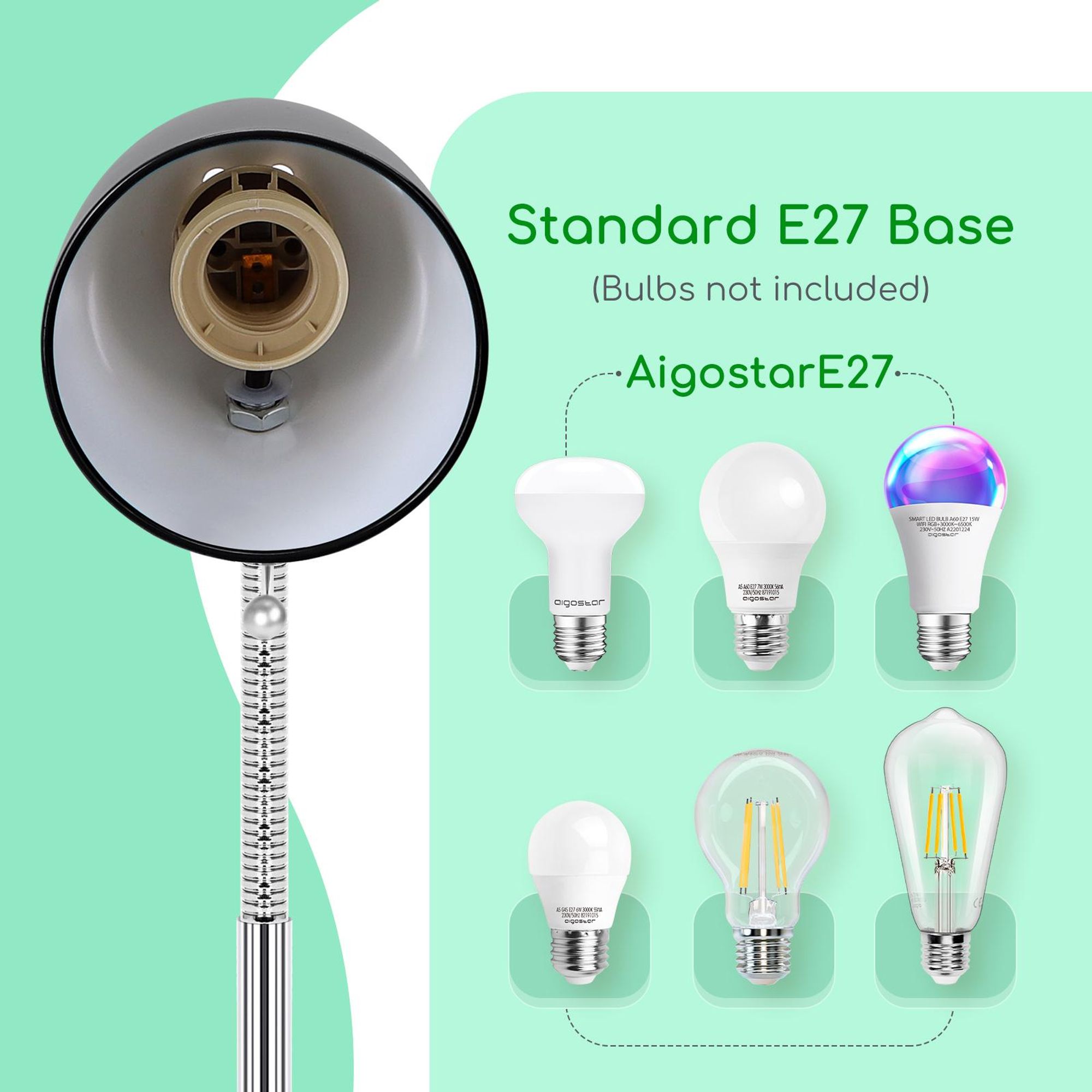Aigostar schreibtischlampe kinder retro, tischlampe mit kabel, ohne glühbirne, passend für E27 modell glühbirne,nachttischlampe, schwarz