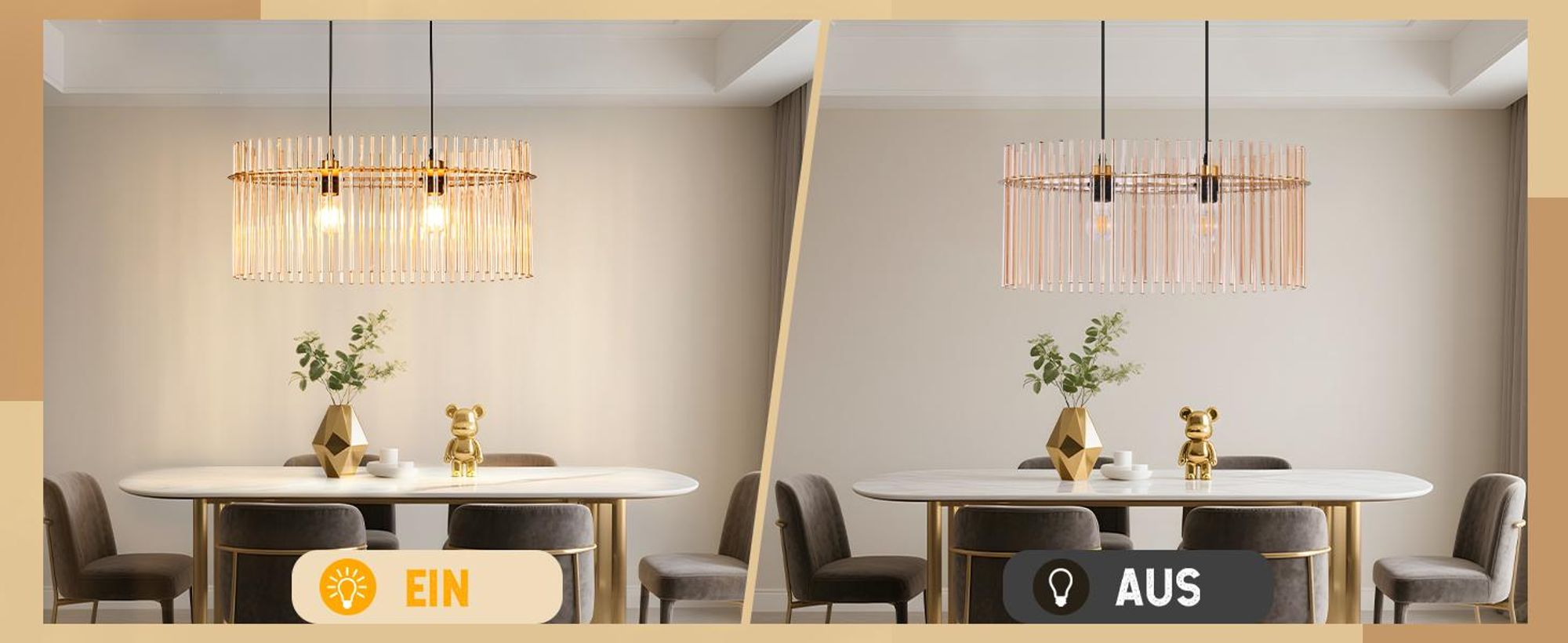 ZMH Lampa wisząca na stół do jadalni 2 płomienie - lampa wisząca złota E27 lampa wisząca ze szklanym kloszem Ø 60 cm lampa wisząca na stół do kawiarni baru kuchni salonu (bez żarówki)