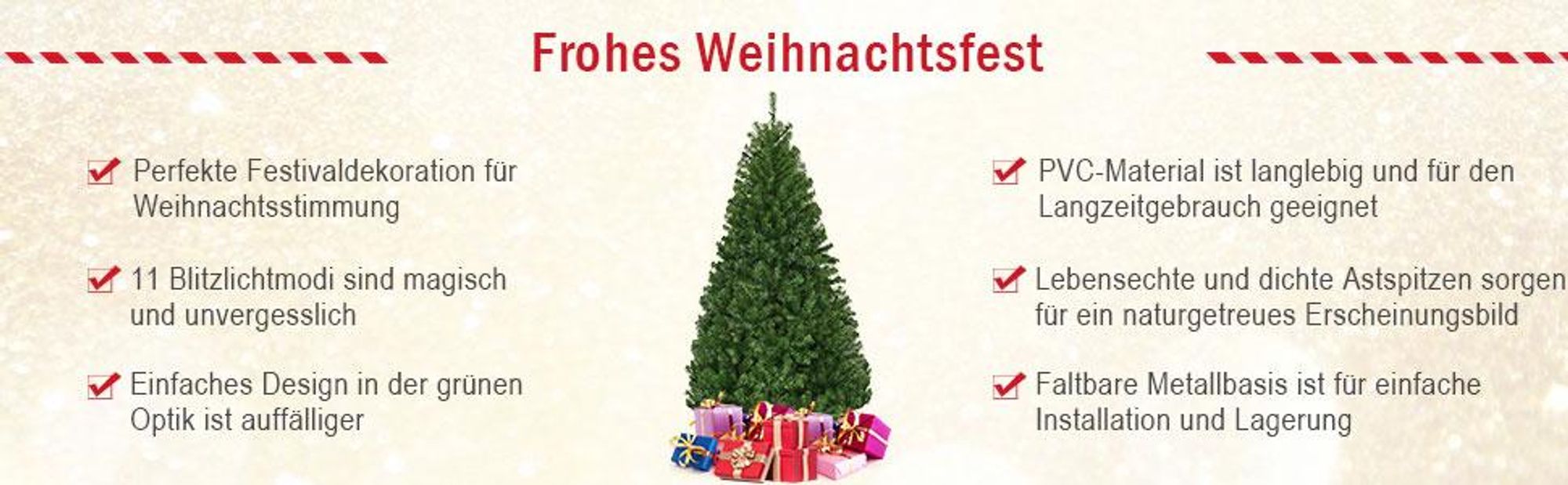 COSTWAY 180cm LED Künstlicher Weihnachtsbaum mit 1000 PVC Spitzen, 350 LED, 11 Lichtmodi, 5 Farbwechsel & Metallständer Tannenbaum Christbaum Grün