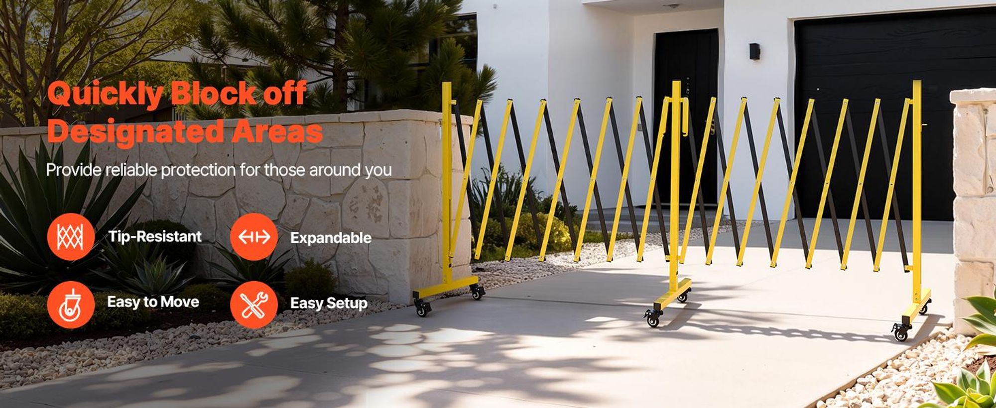 VEVOR Erweiterbare Absperrung, 3,37 m erweiterbare Sicherheitsbarriere, flexible mobile Absperrung mit verriegelbaren Rollen, tragbares faltbares Sicherheitstor aus Metall für Terrasse, Garten, Treppe, 520-7660x470x1020 mm
