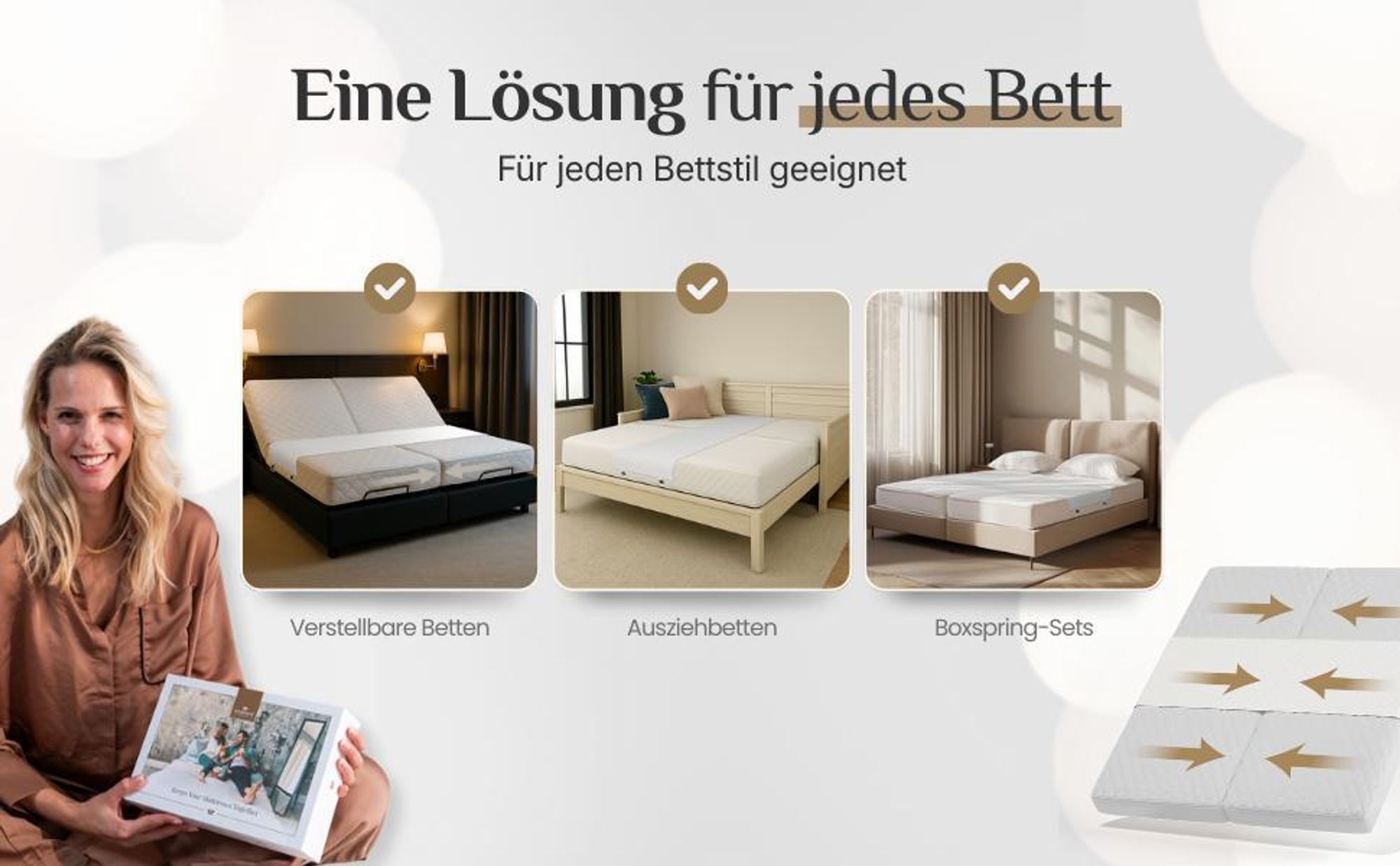 Matratzenverbinder für Boxspring, verstellbares Bett und Ausziehbett, Doppelbett verbinden