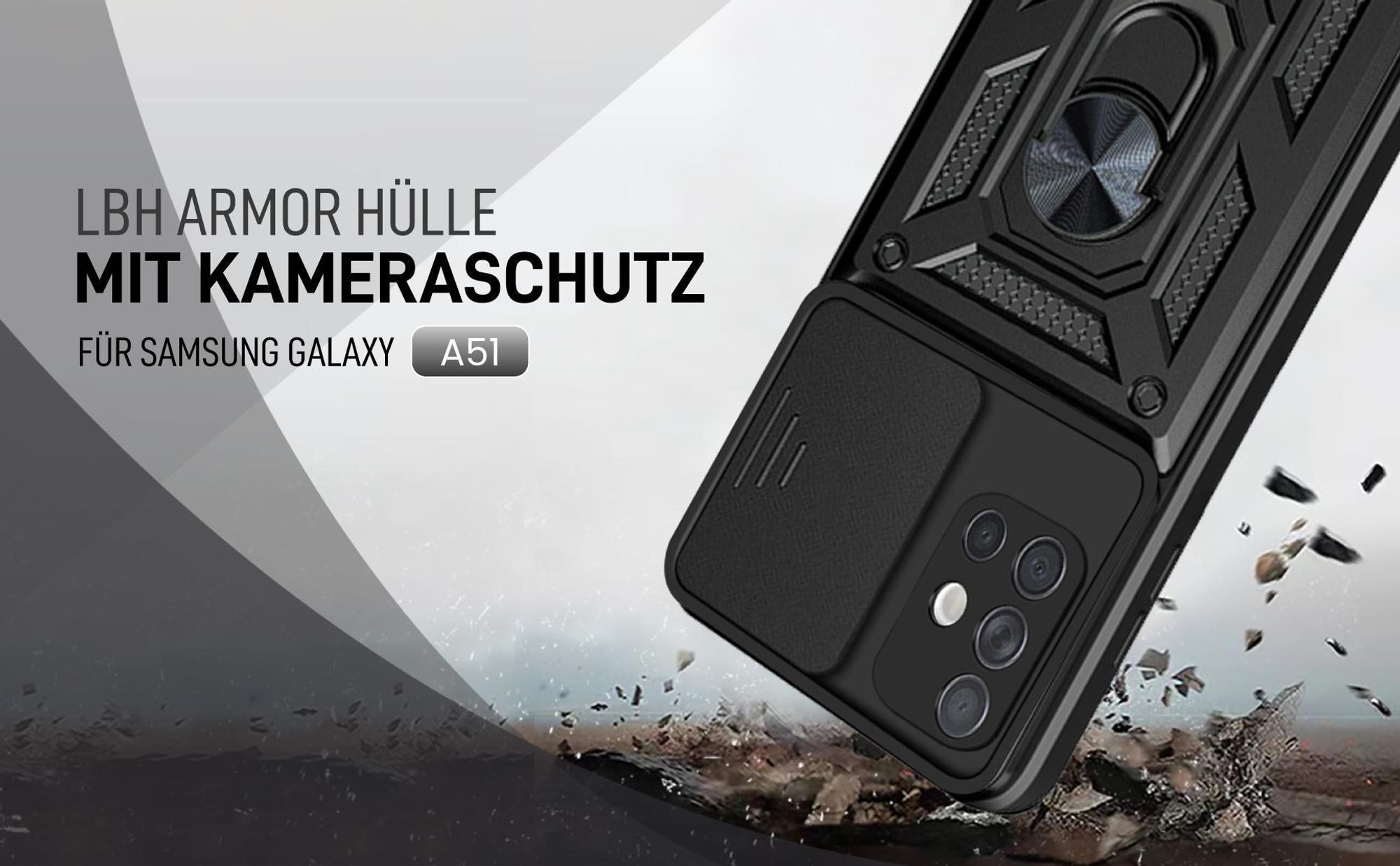 Schwarze Outdoorhülle mit Kameraschutz für Samsung Galaxy A51