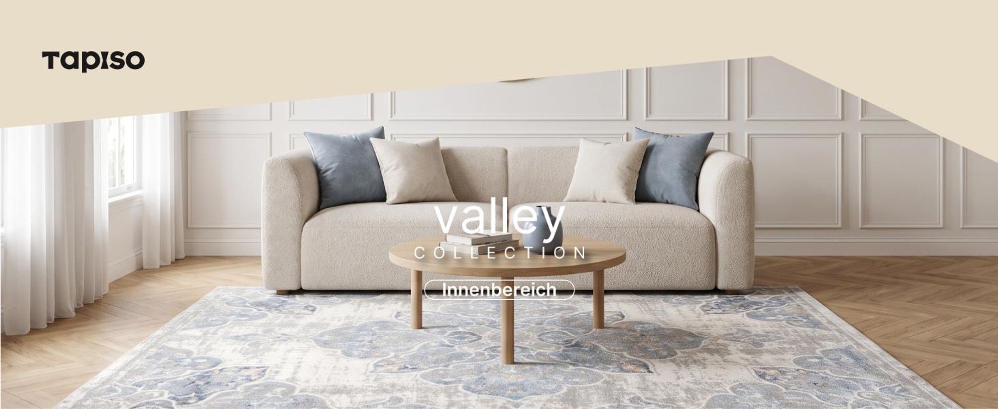 Tapiso Teppich VALLEY Modern Kurzflor Grau Creme Wohnzimmer 200 x 300 cm