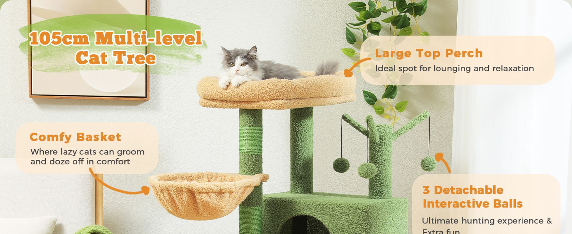 Purpurra Kratzbaum Mehrstöckiger Katzenturm für Wohnungskatzen, 105cm Höhe